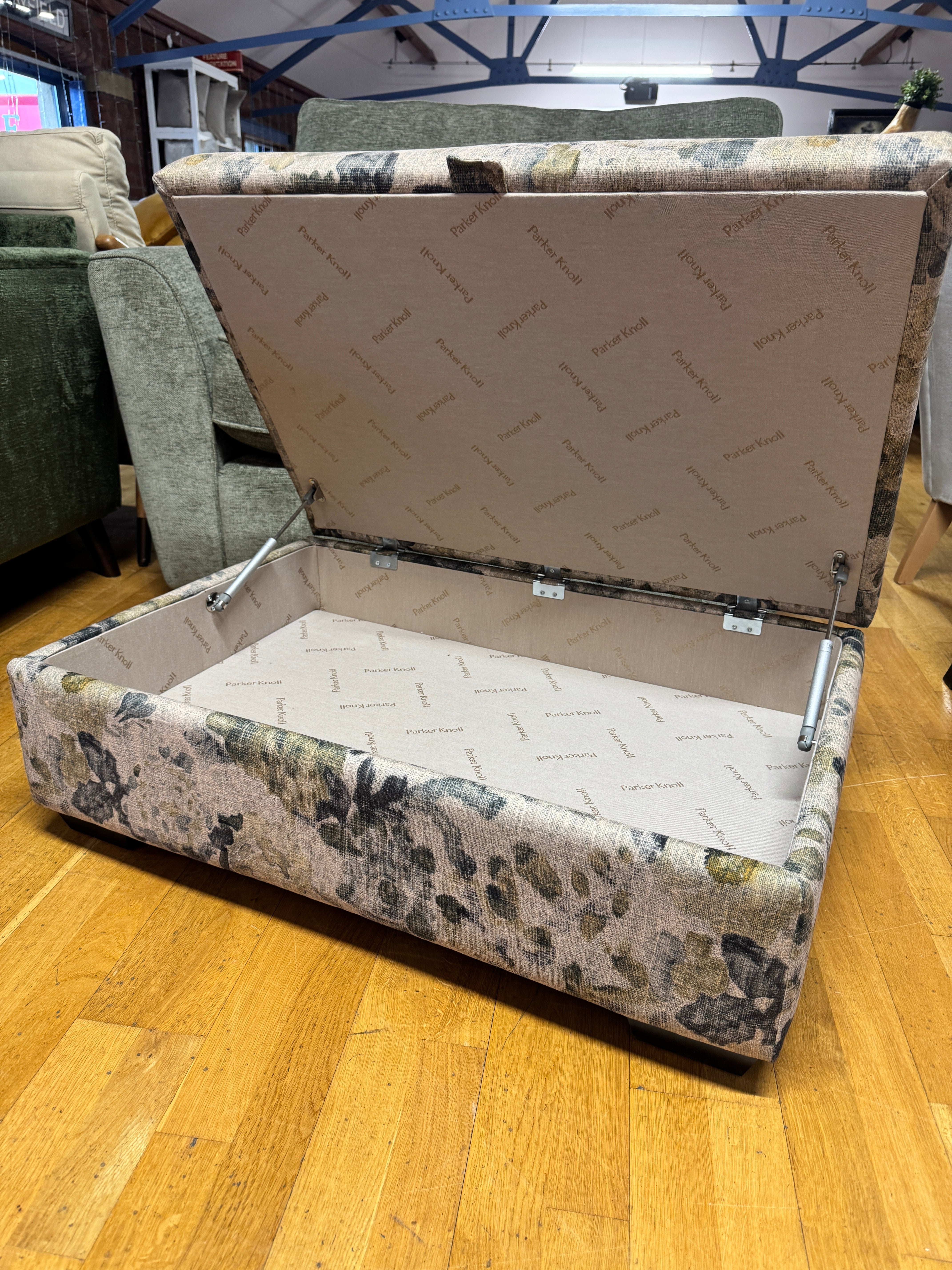Large storage footstool in Lytton Ocean floral fabric
