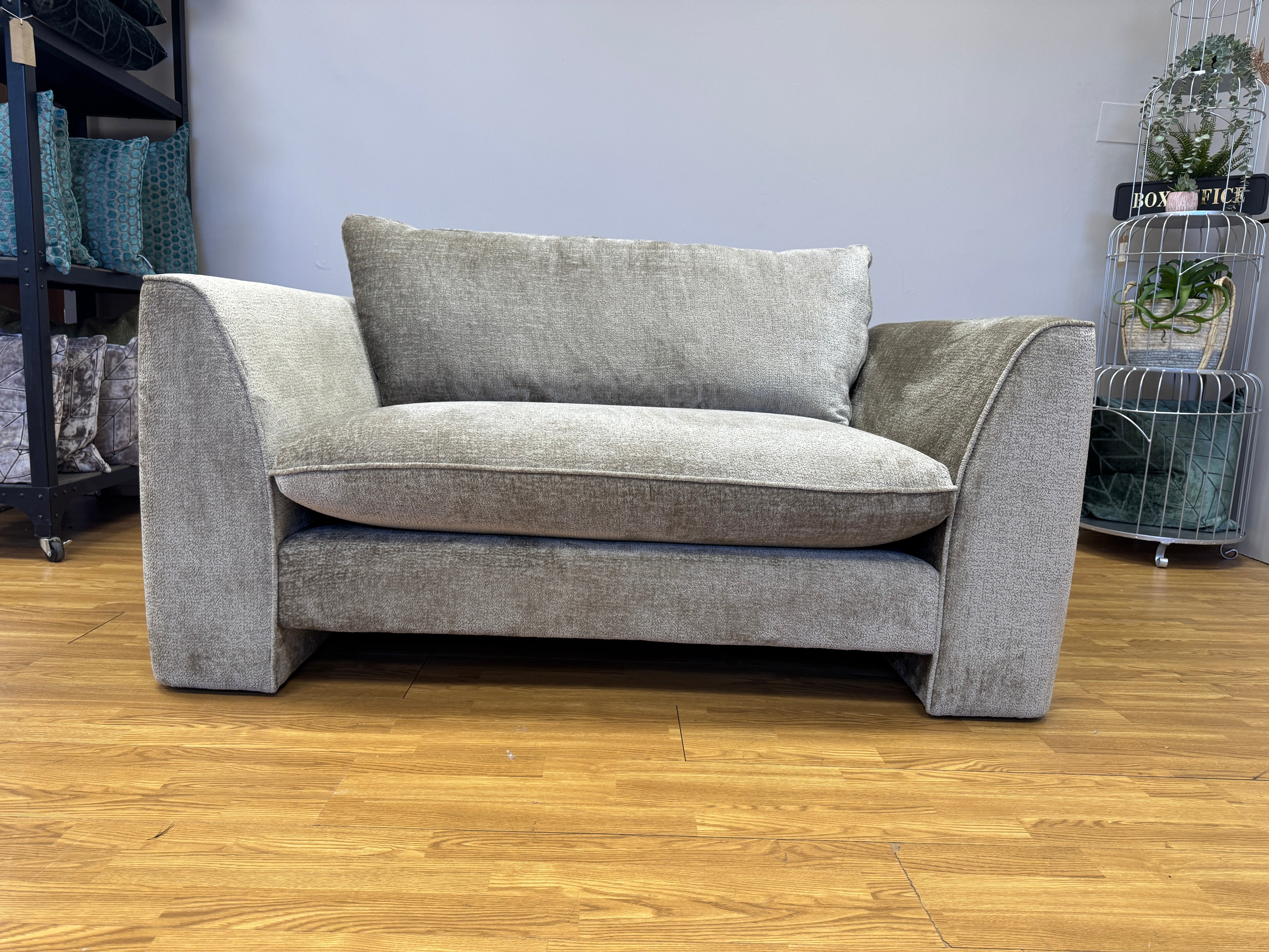 Sofology Ziggy loveseat in latte all over chenille fabric