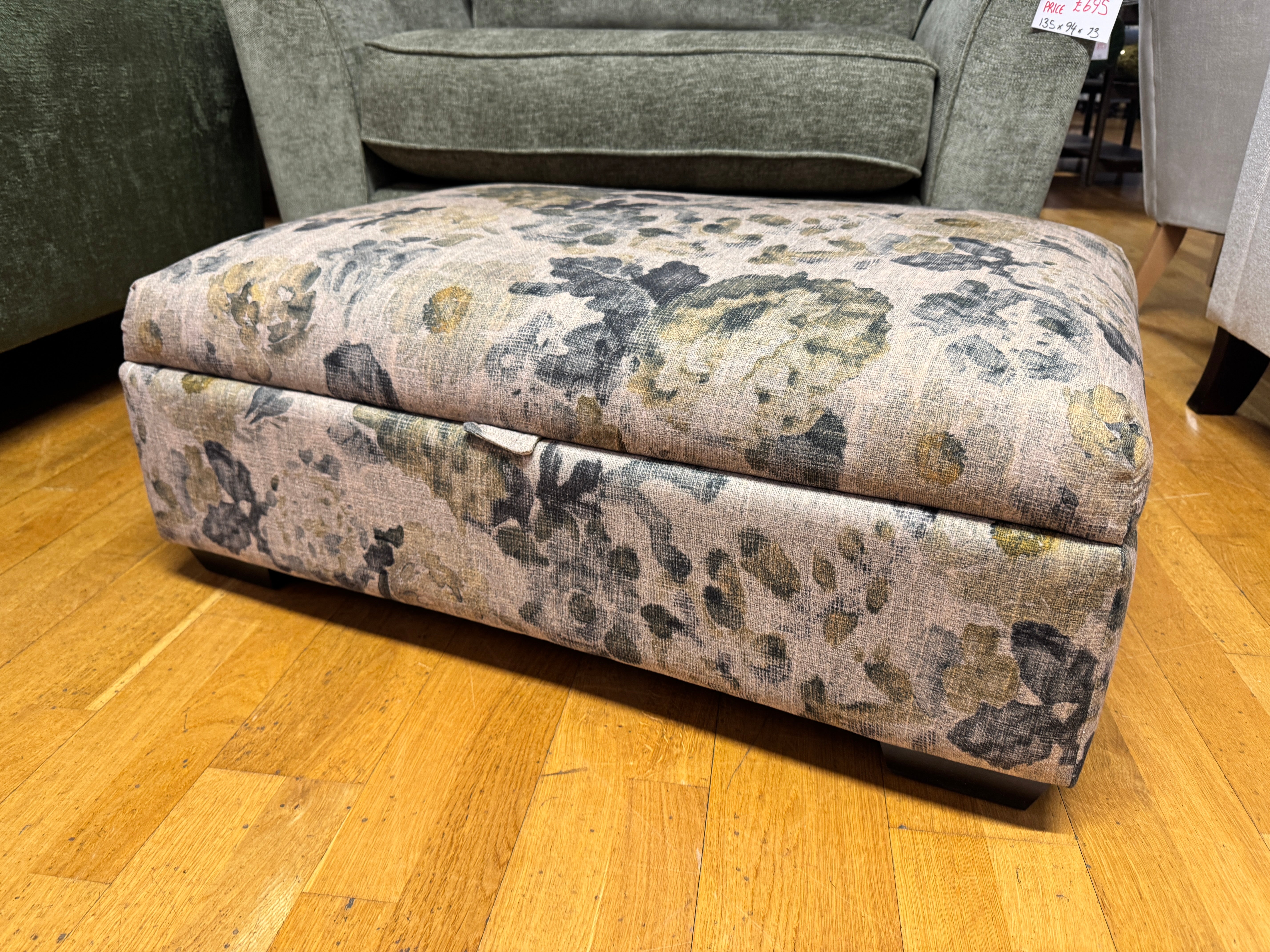 Large storage footstool in Lytton Ocean floral fabric