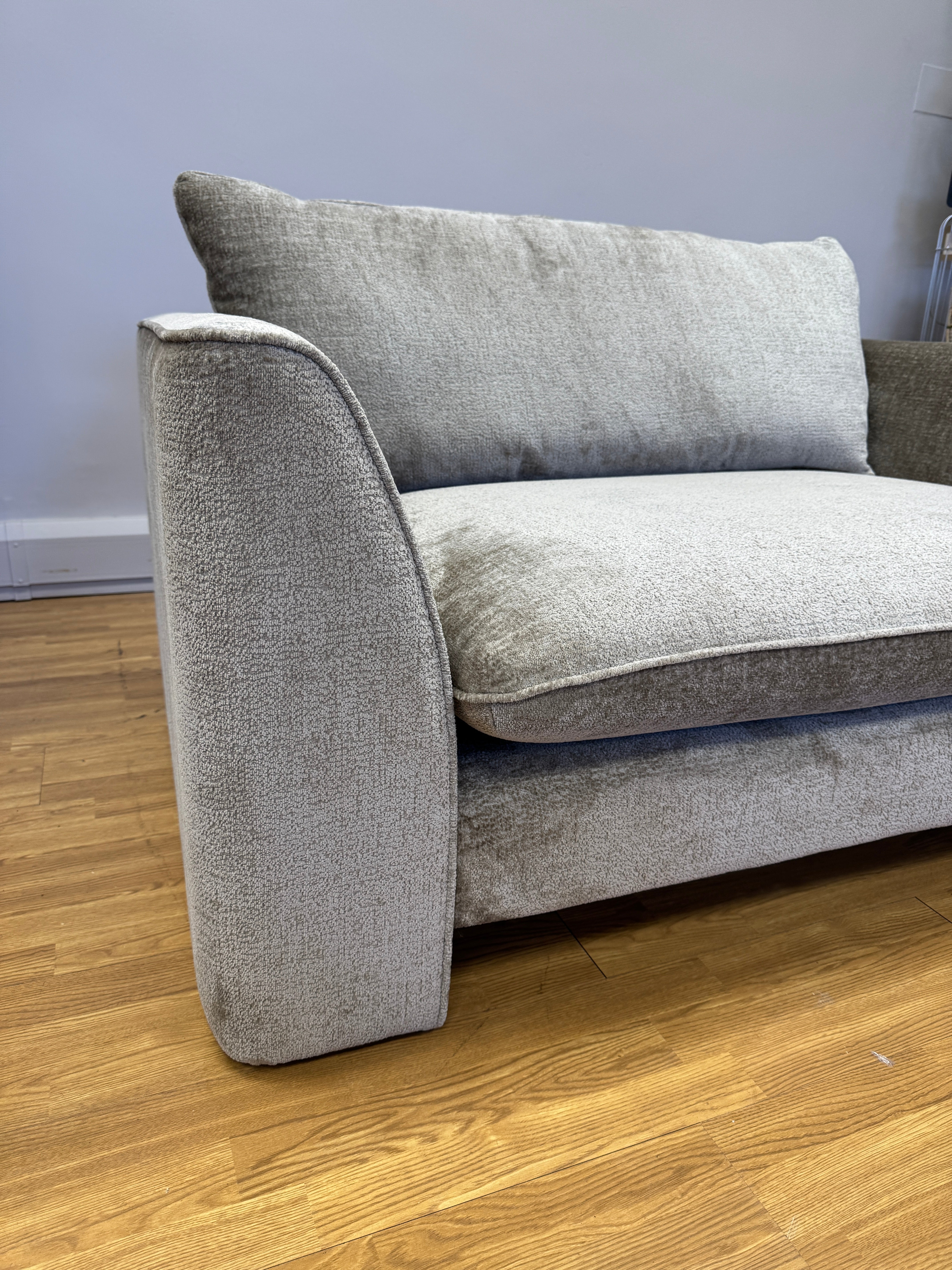 Sofology Ziggy loveseat in latte all over chenille fabric