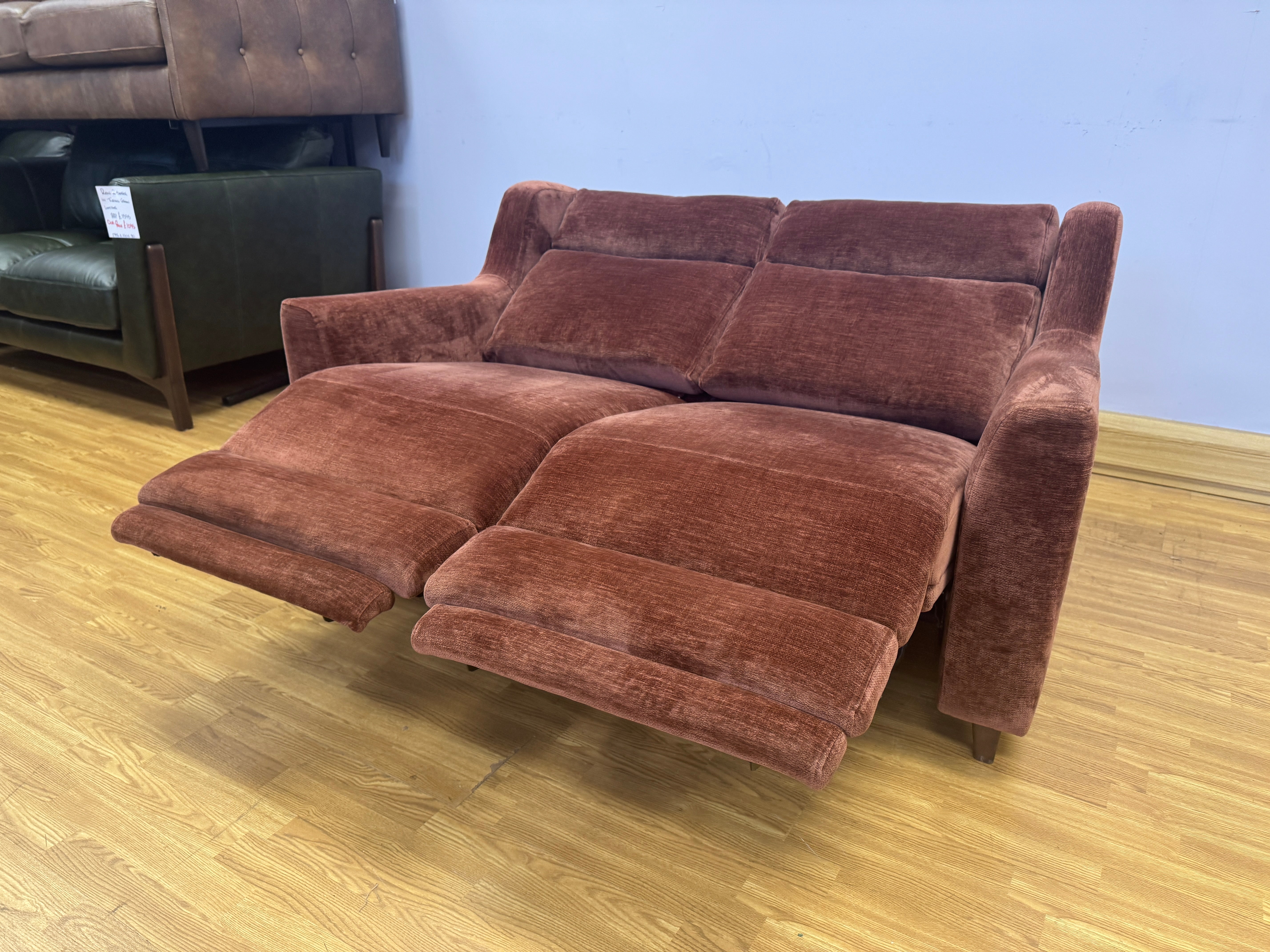 John Lewis Elevate 2 seater electric reclining sofa in Vintage Rust velvet