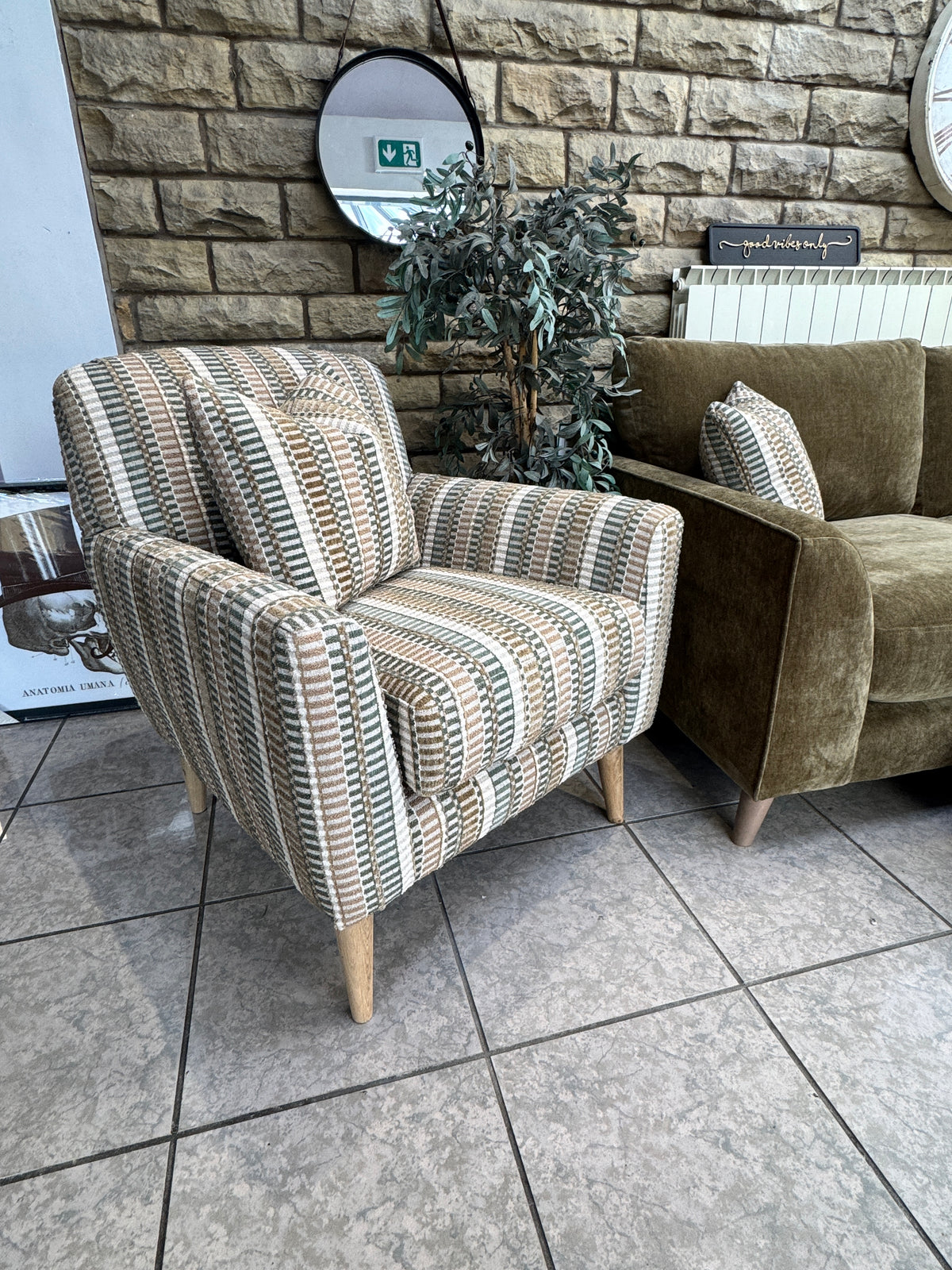 Tovi accent chair in Stepway Moss pattern fabric