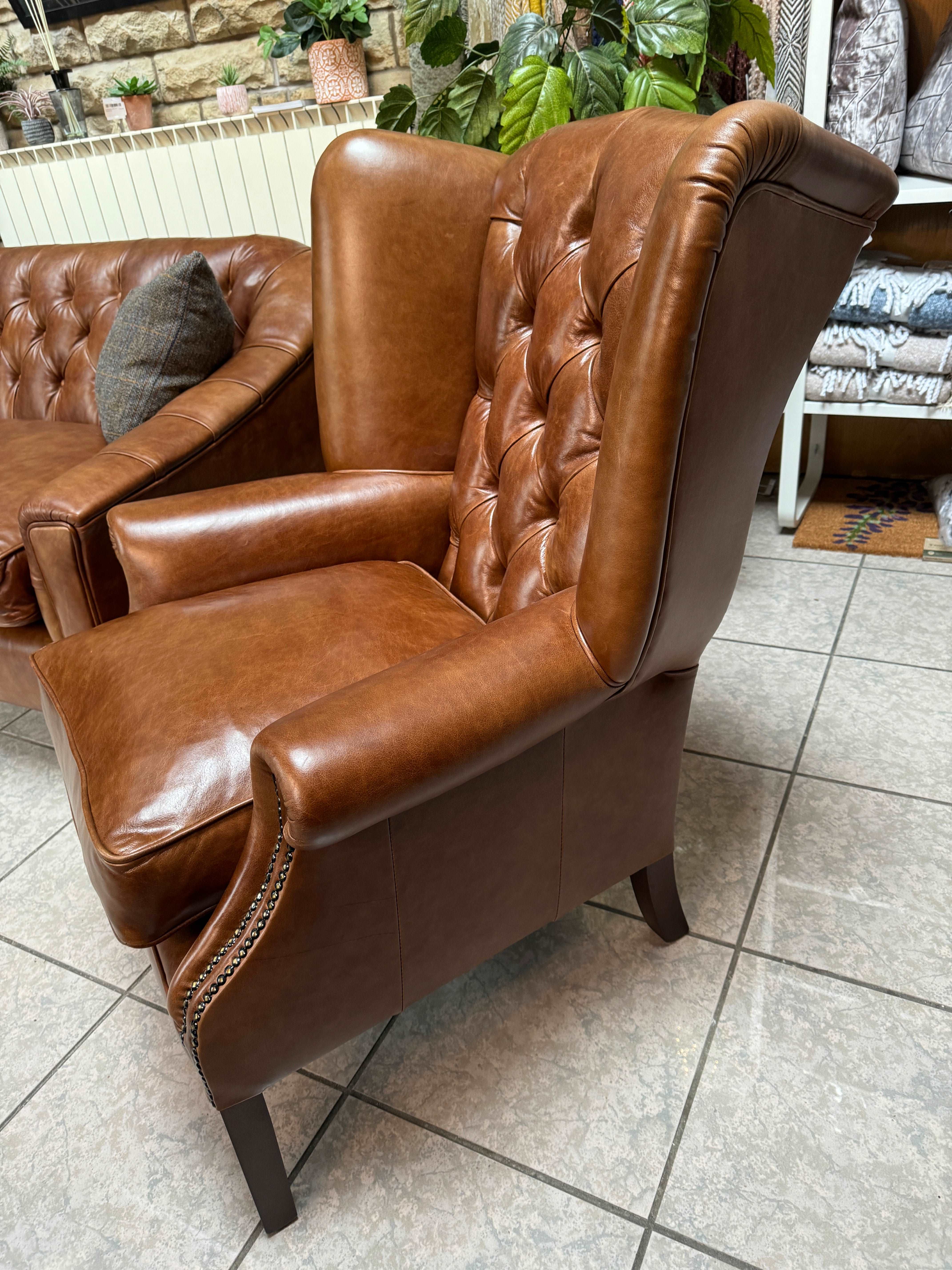 BUCKINGHAM Wing Armchair in Full Antique Whiskey Leather