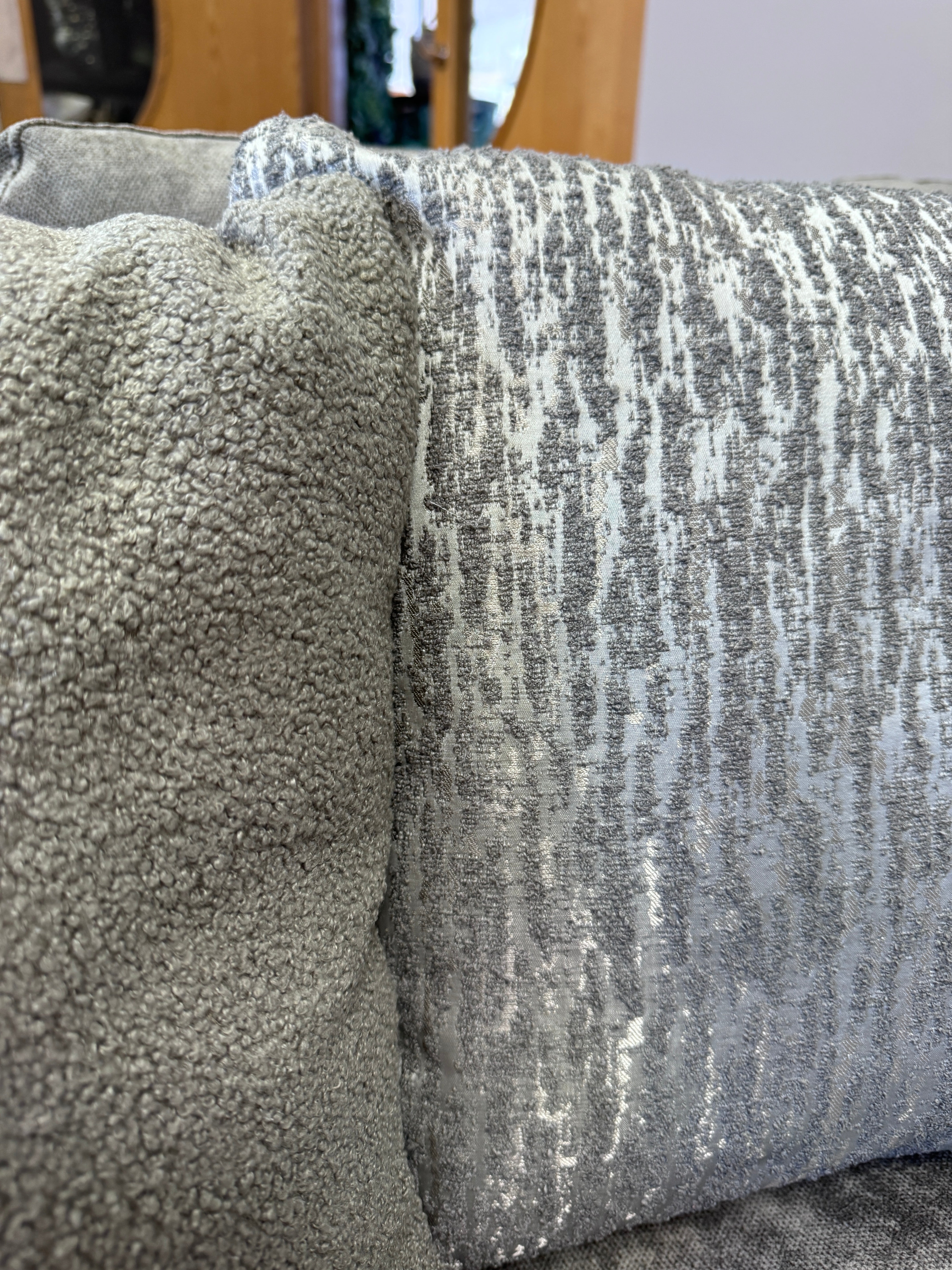 Phoenix left facing corner chaise sofa with footstool in Kingston Grey fabric