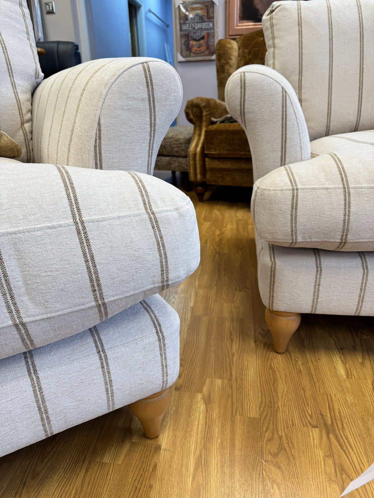 Lacey armchair in natural & honey striped chenille