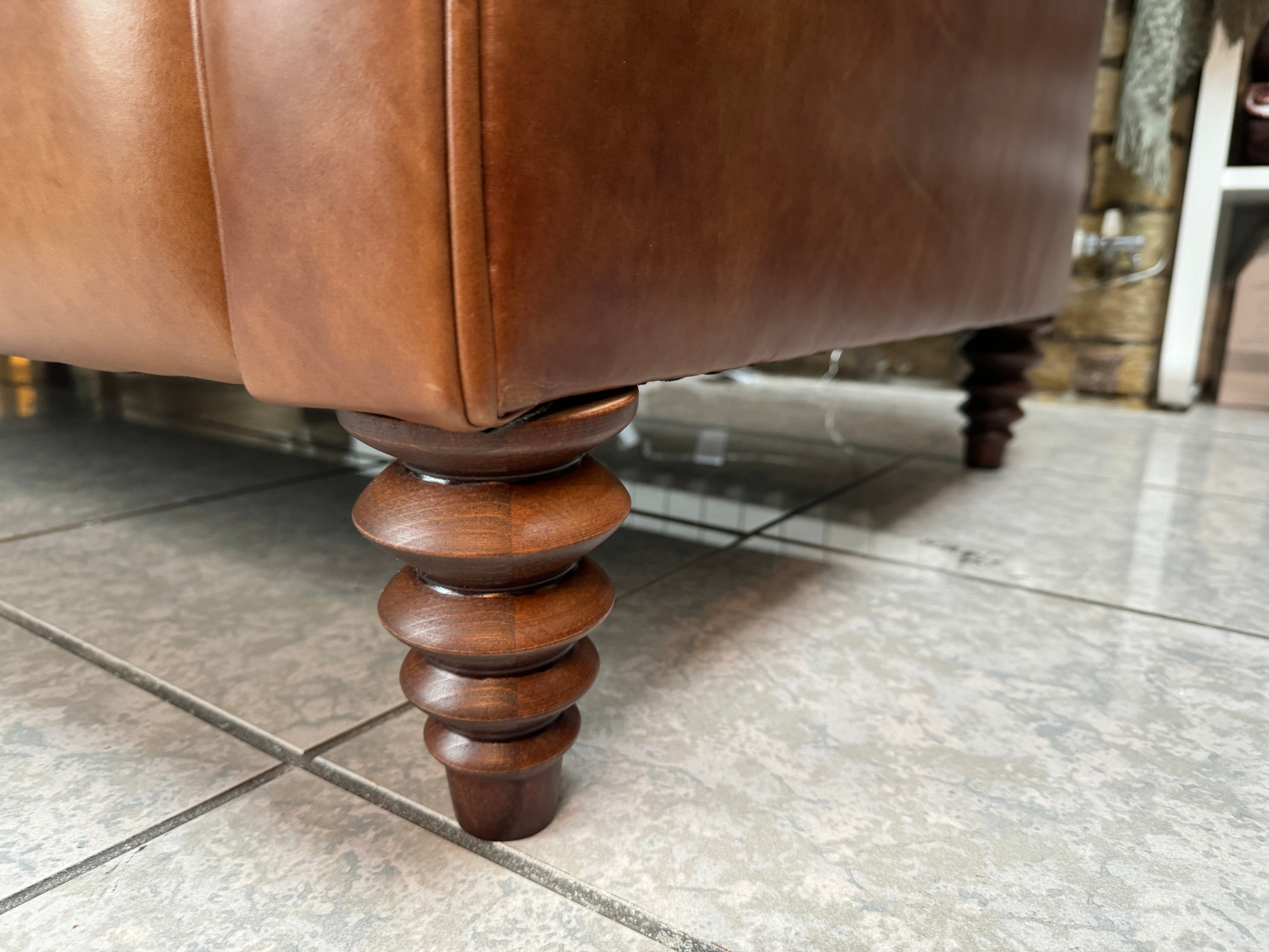 PLANTATION 3 Seater Buttoned Back Sofa in Antique Whiskey Brown Leather