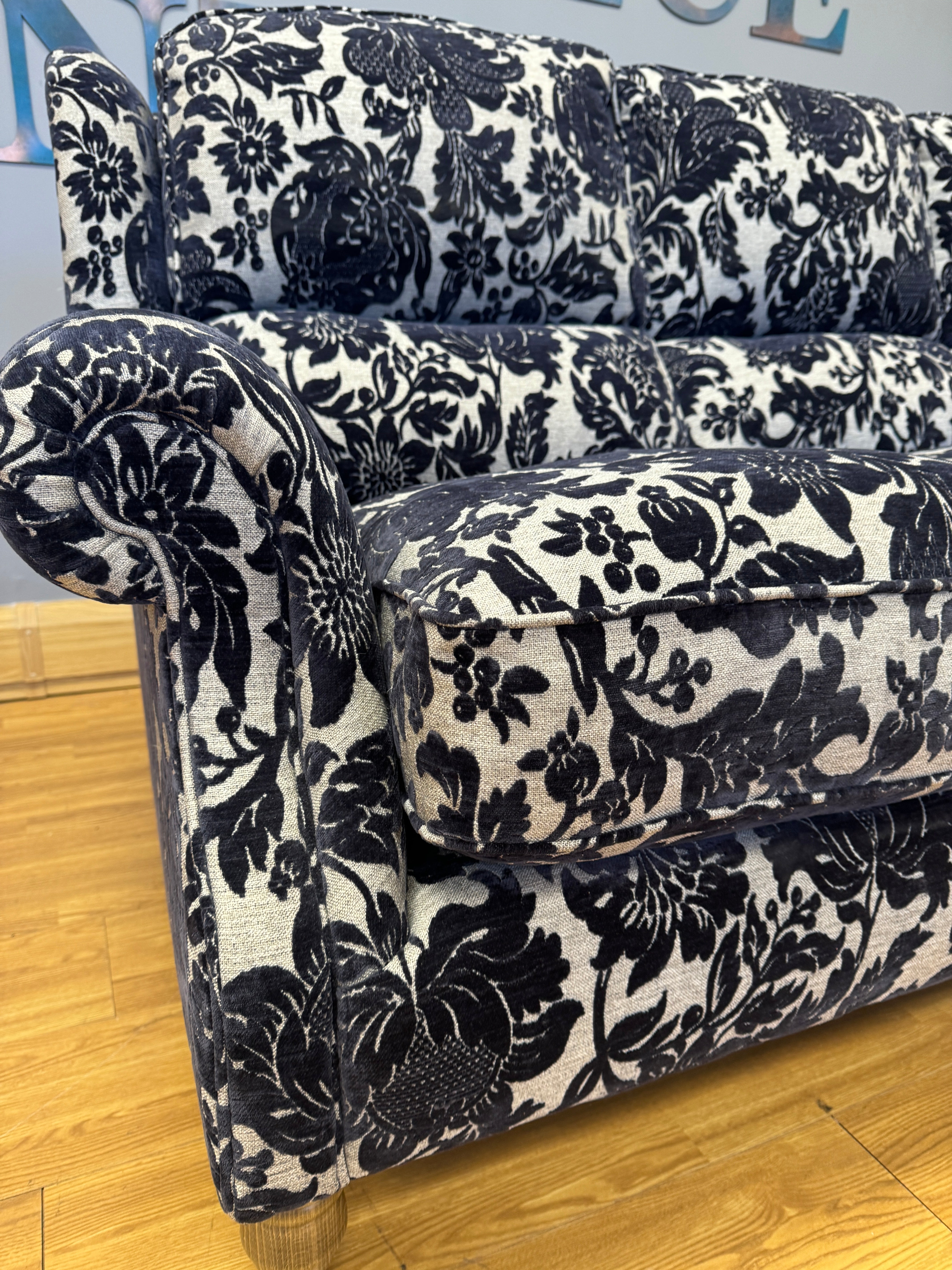 Parker Knoll Oakham 3 seater sofa in Asta Royal blue floral fabric