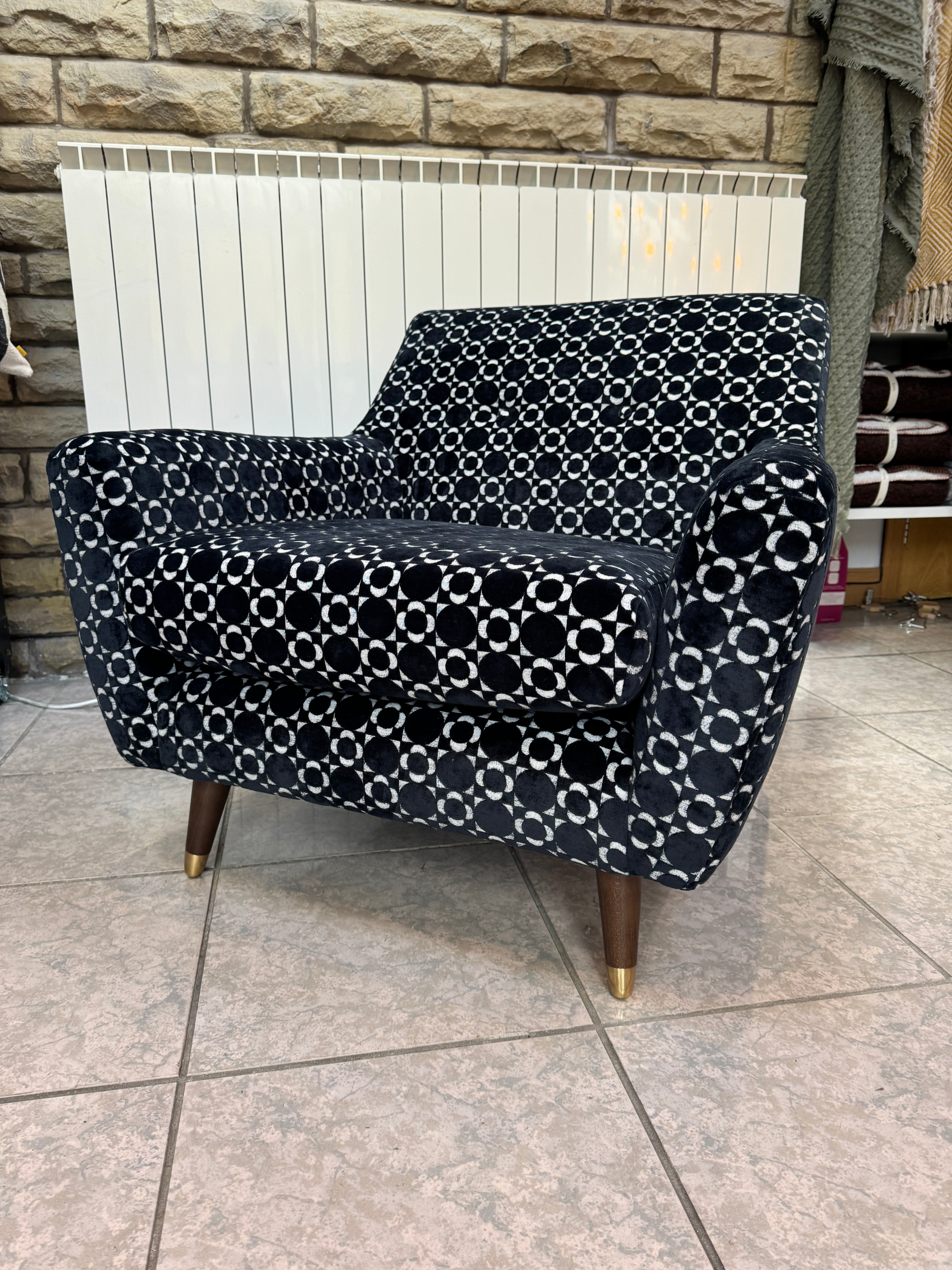 Rose accent chair in retro tile black velvet fabric