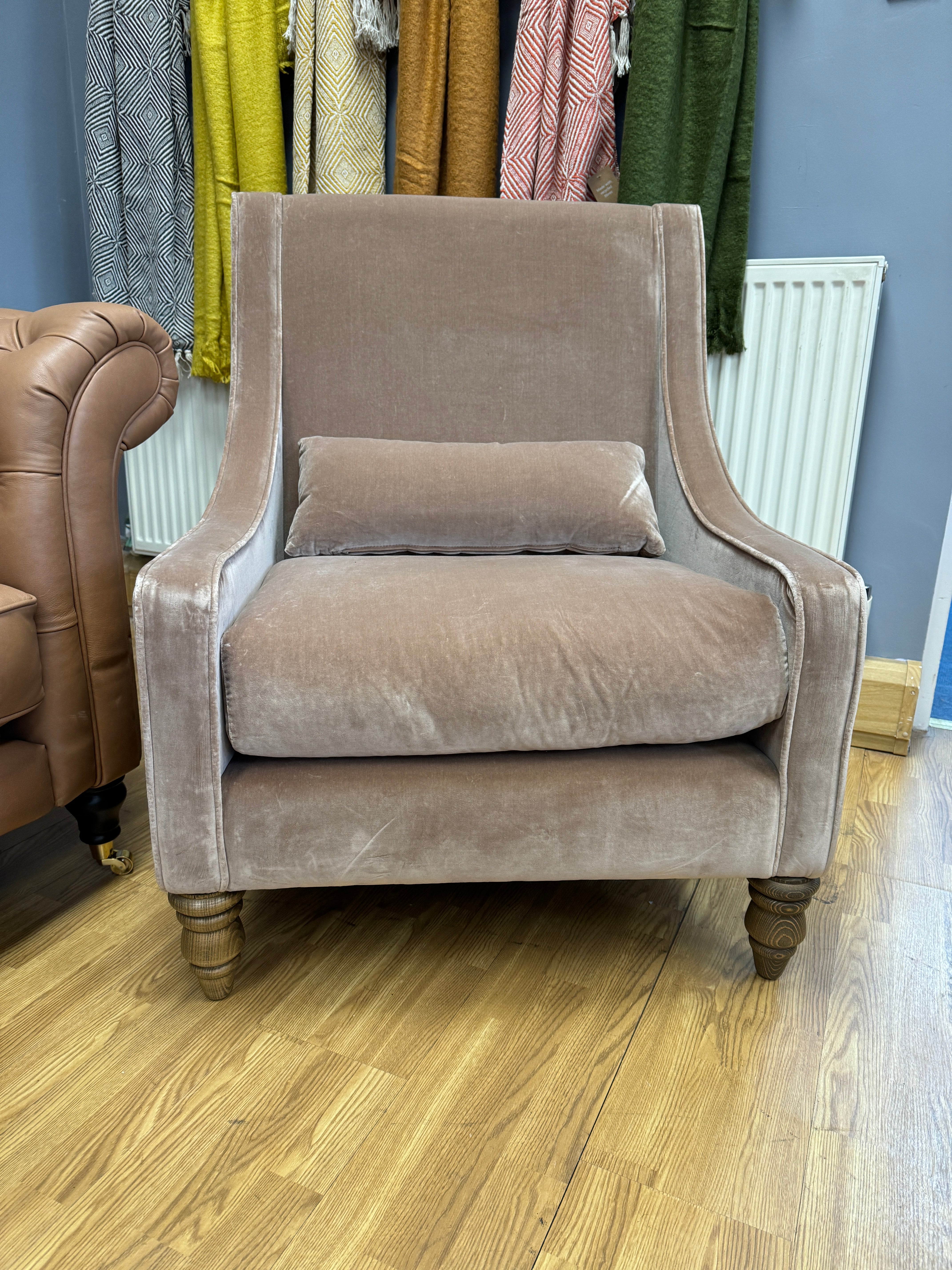 Iggy high back armchair in Cinnamon velvet fabric