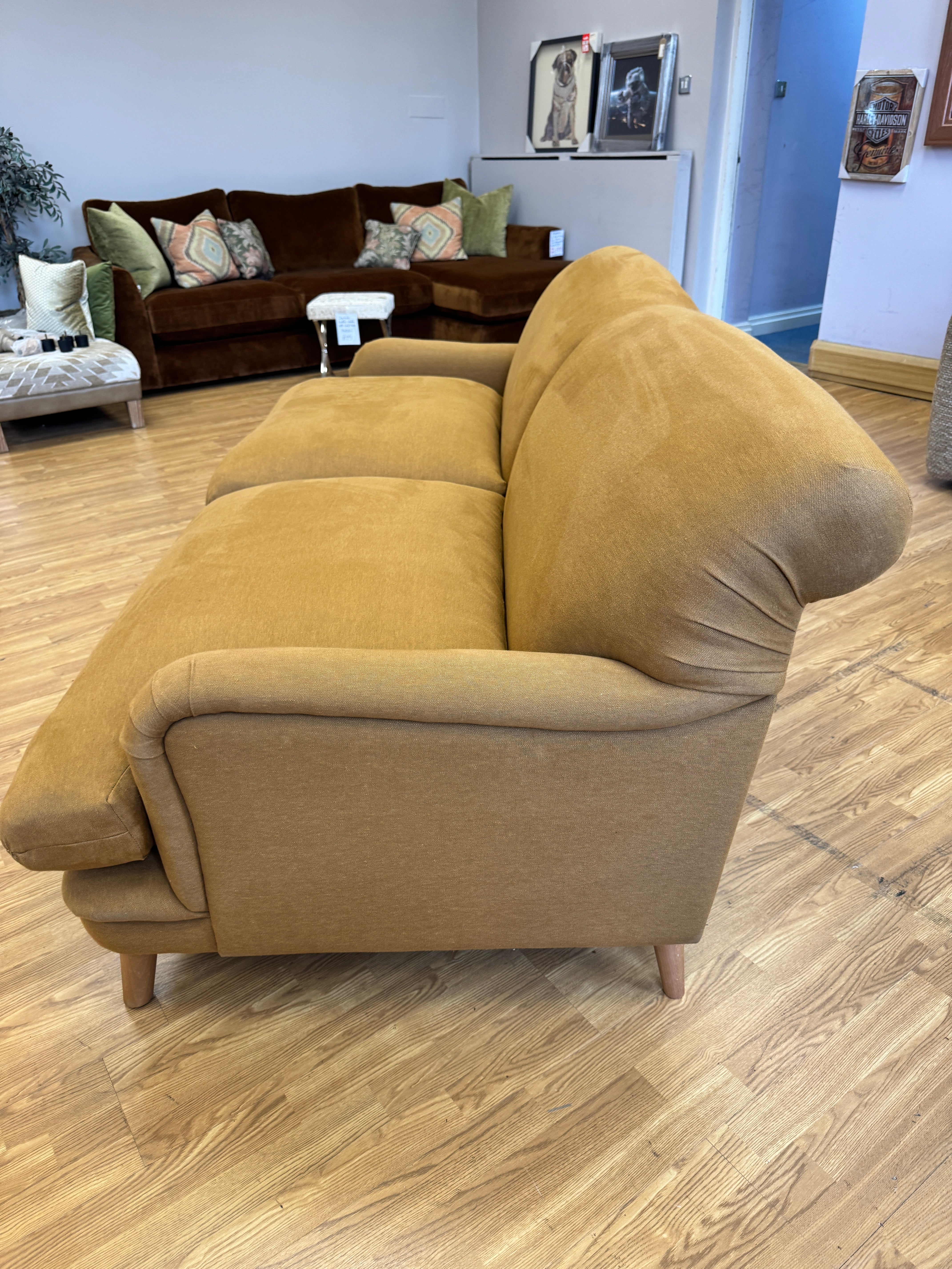 Pudding large sprung back 3 seater sofa in Treacle Tart Yellow (mustard) Linen