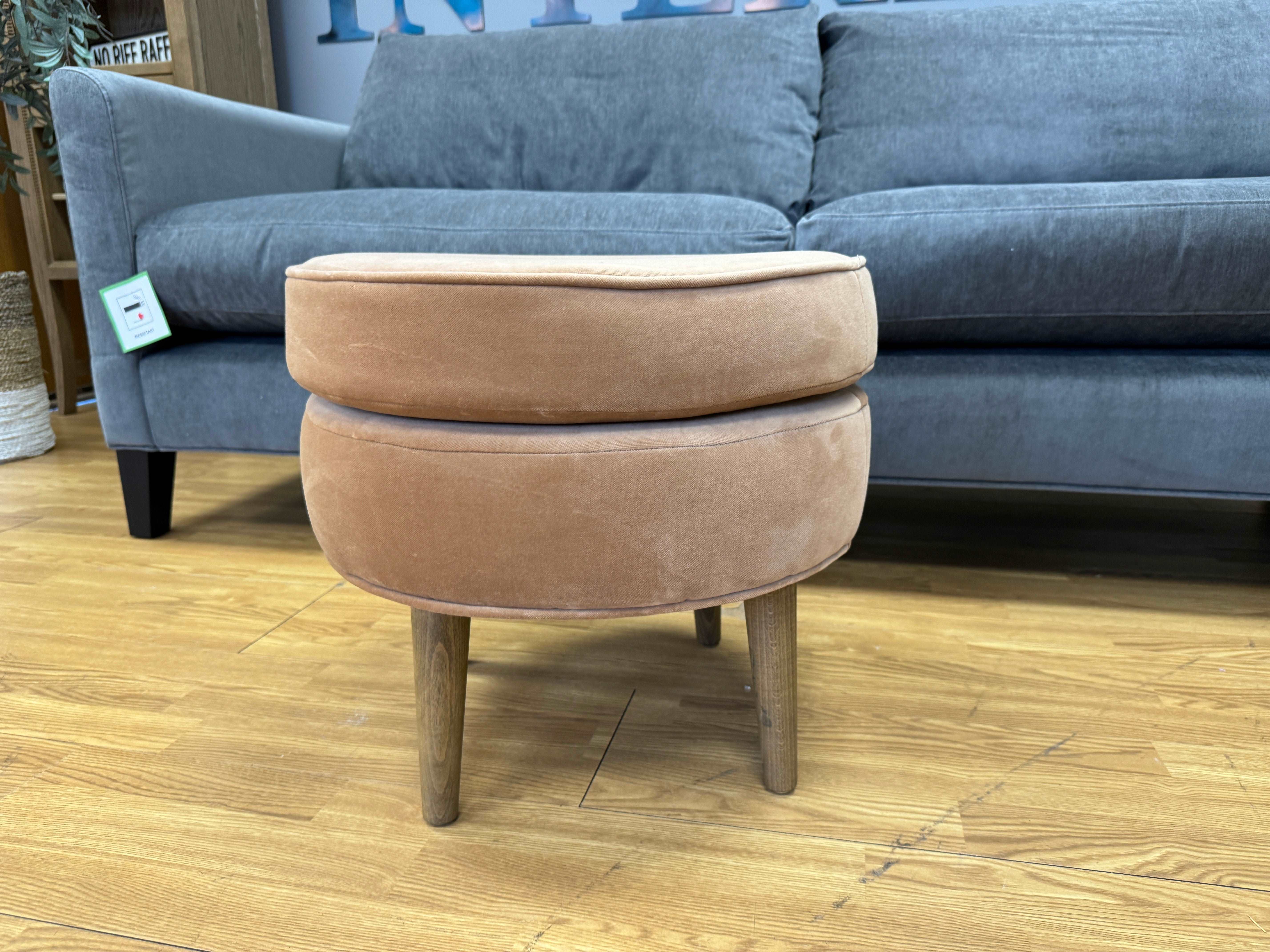 FELIX small round footstool in Cinnamon beige smart Velvet