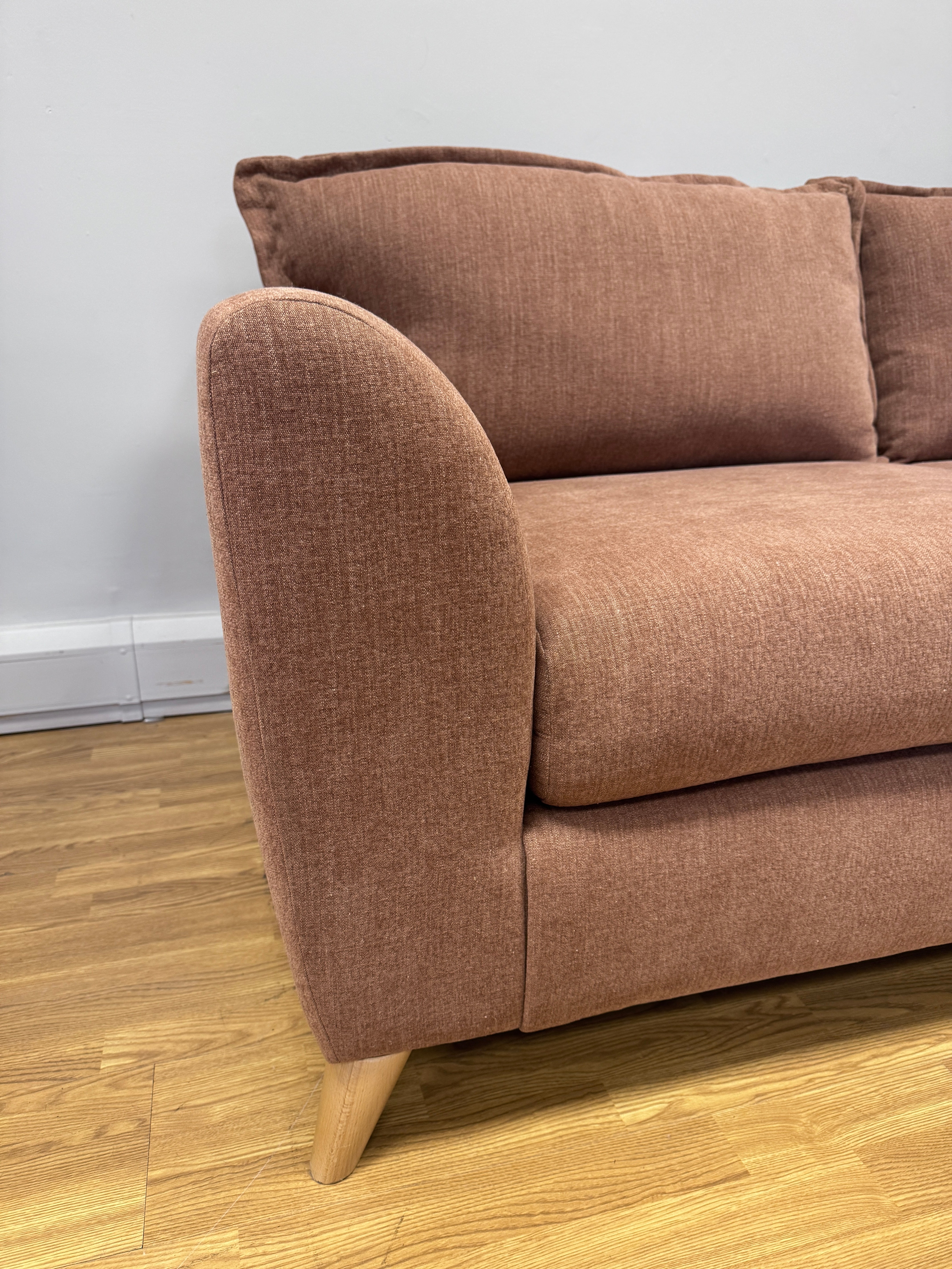 Layla right facing 2 piece corner sofa in terracotta soft weave fabric