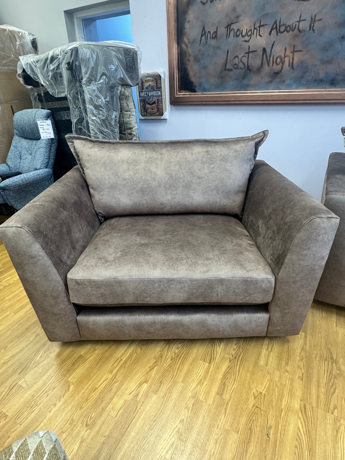 Matteo Large Loveseat / Cuddle chair in Kenzo Chocolate brown marble velvet