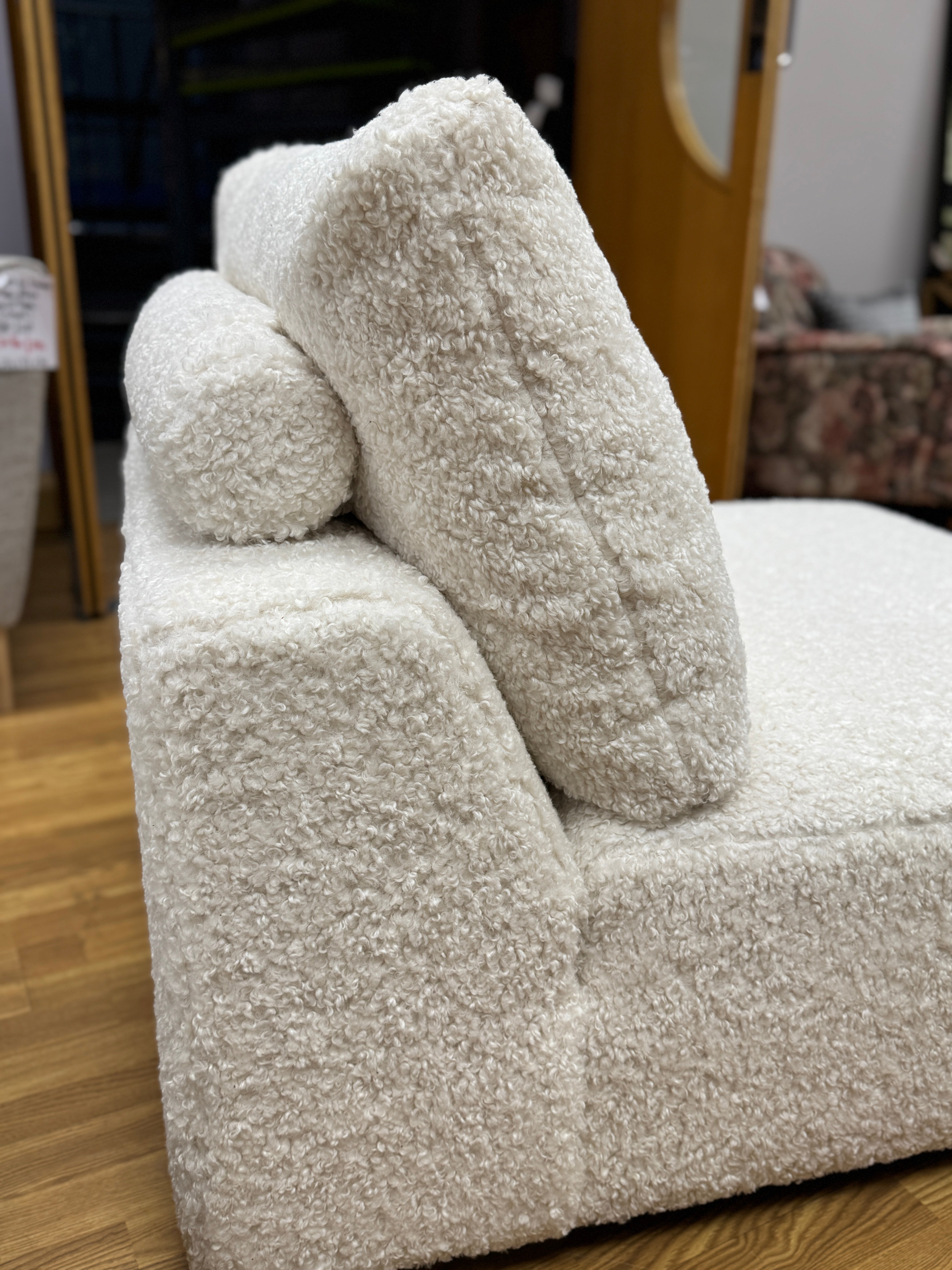 Rocco armless accent chair in ivory boucle fabric