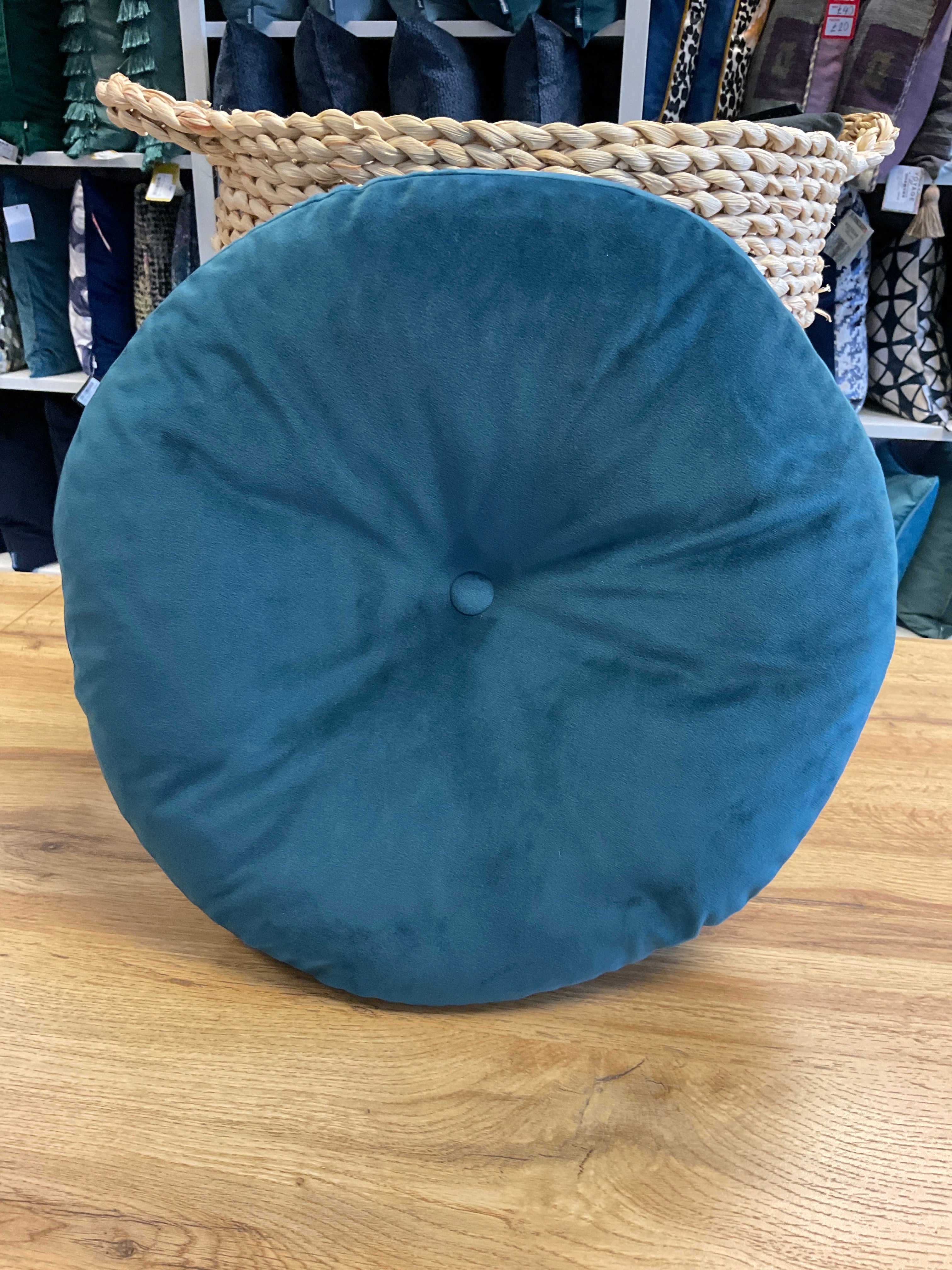 Round velvet Cushion 45cm Teal