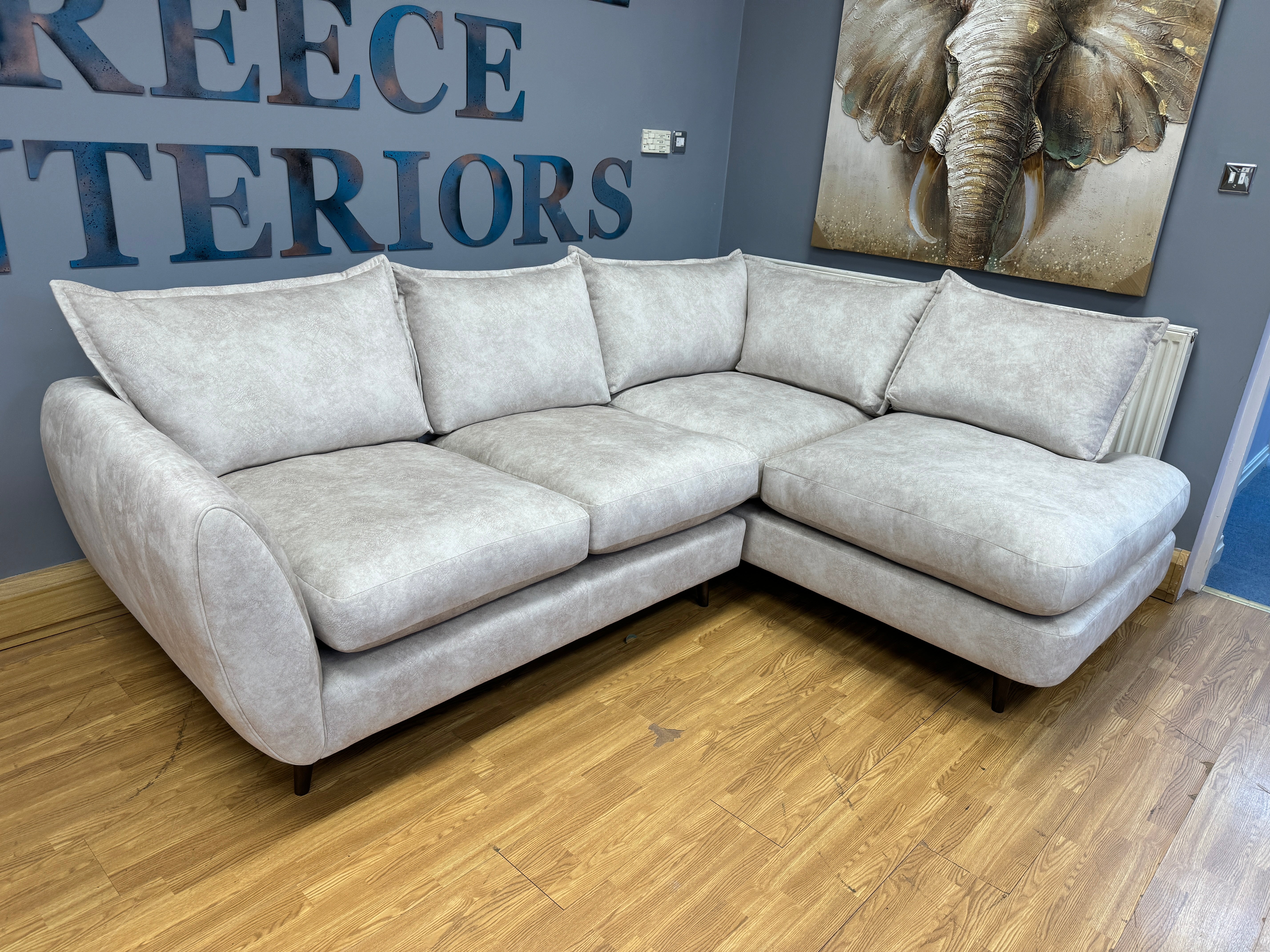 SOFOLOGY ARYA right facing 2 piece corner sofa in natural cream marble velvet