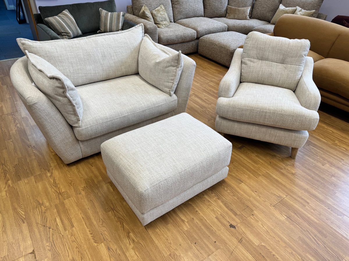Luca large loveseat / cuddle chair / small sofa in Natural mix weave boucle fabric
