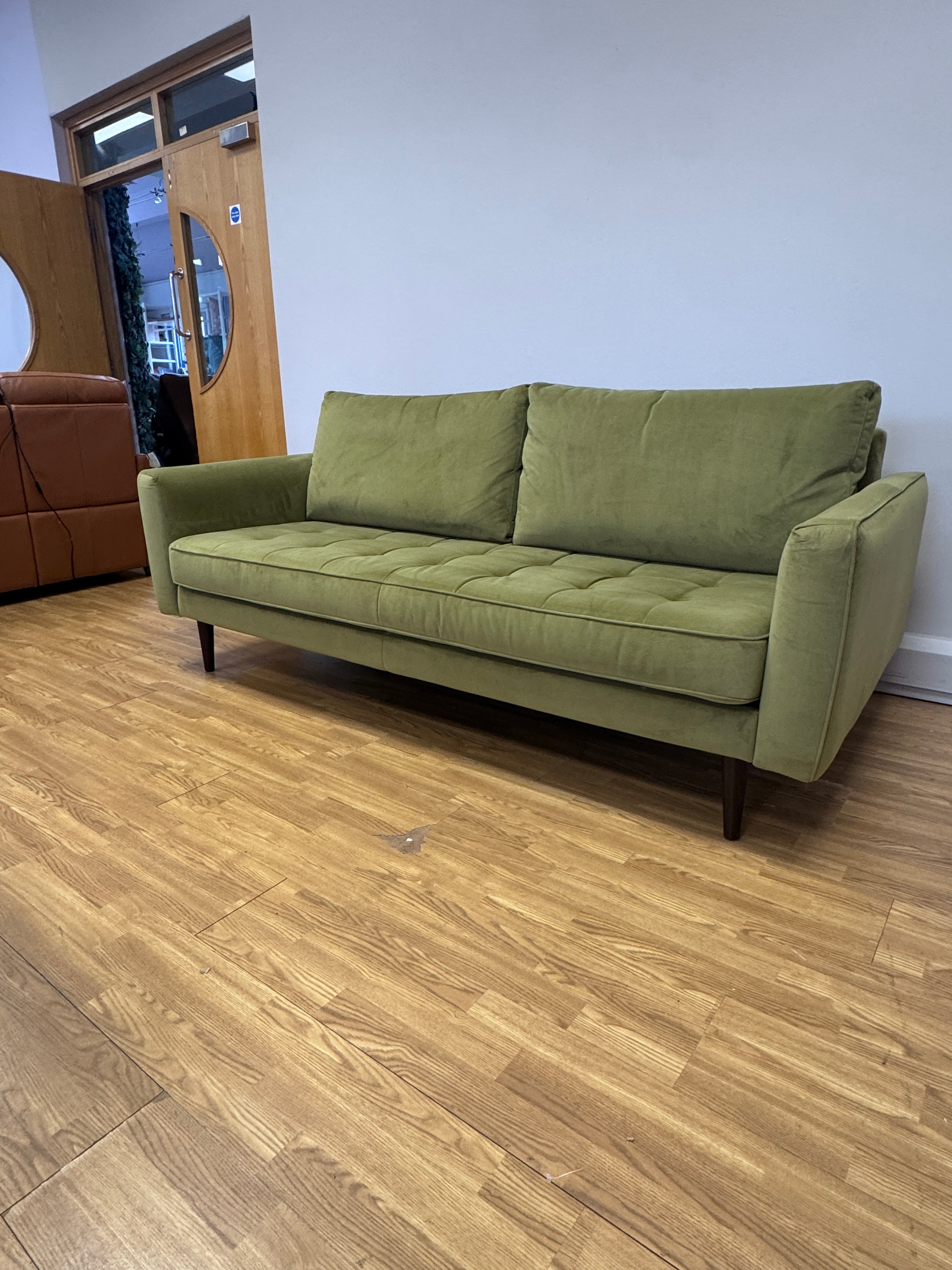G Plan Vintage Ridley large 3 seater bench seat sofa in apple green velvet