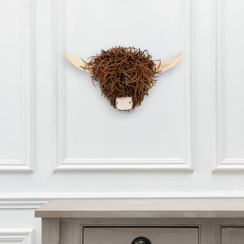 Hewie Highland cow wooden hand crafted wall mounted sculpture