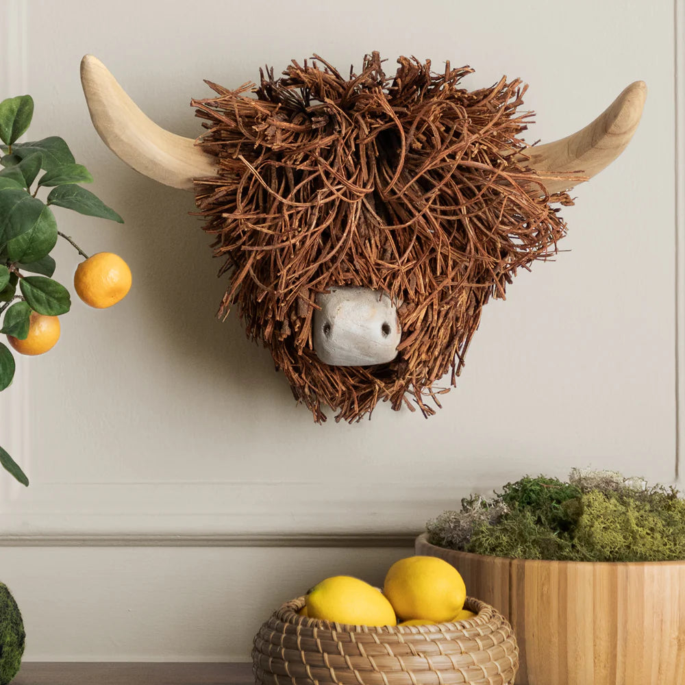 Hewie Highland cow wooden hand crafted wall mounted sculpture