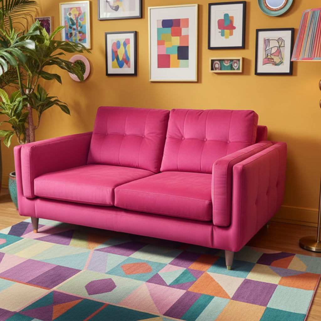 The Lounge Company Maddison 2.5 standard back sofa in Summer Punch pink velvet