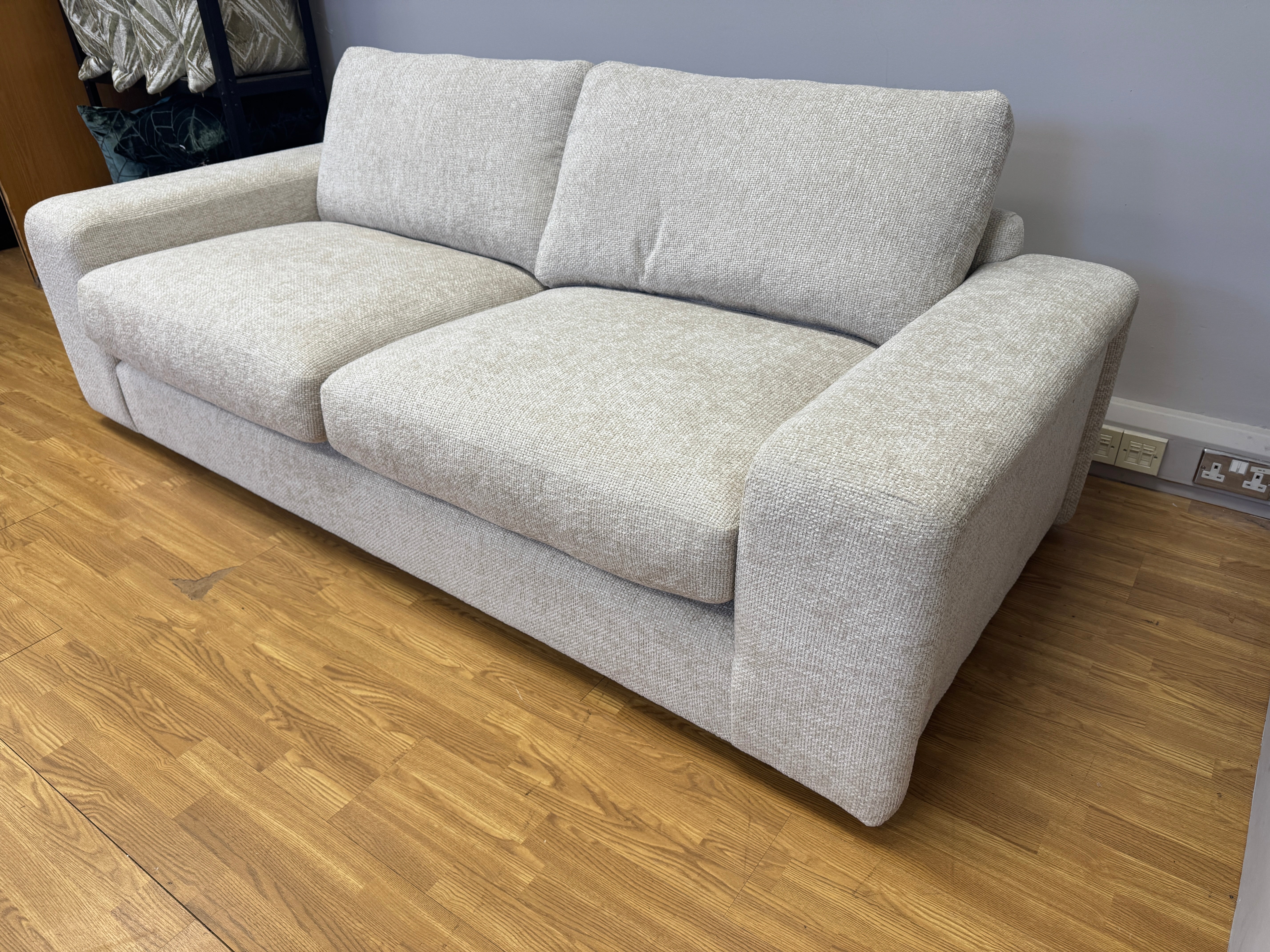 Cass 4 seater standard back sofa in ivory basket weave chenille fabric
