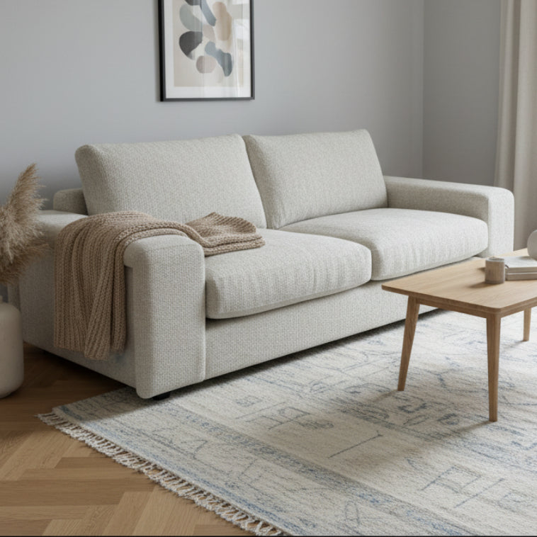 Cass 4 seater standard back sofa in ivory basket weave chenille fabric