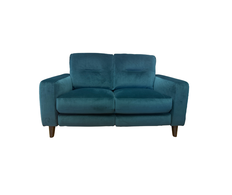 Elmo 2 seater sofa with electric incline footrest in Lumino teal velvet (matching pair available)