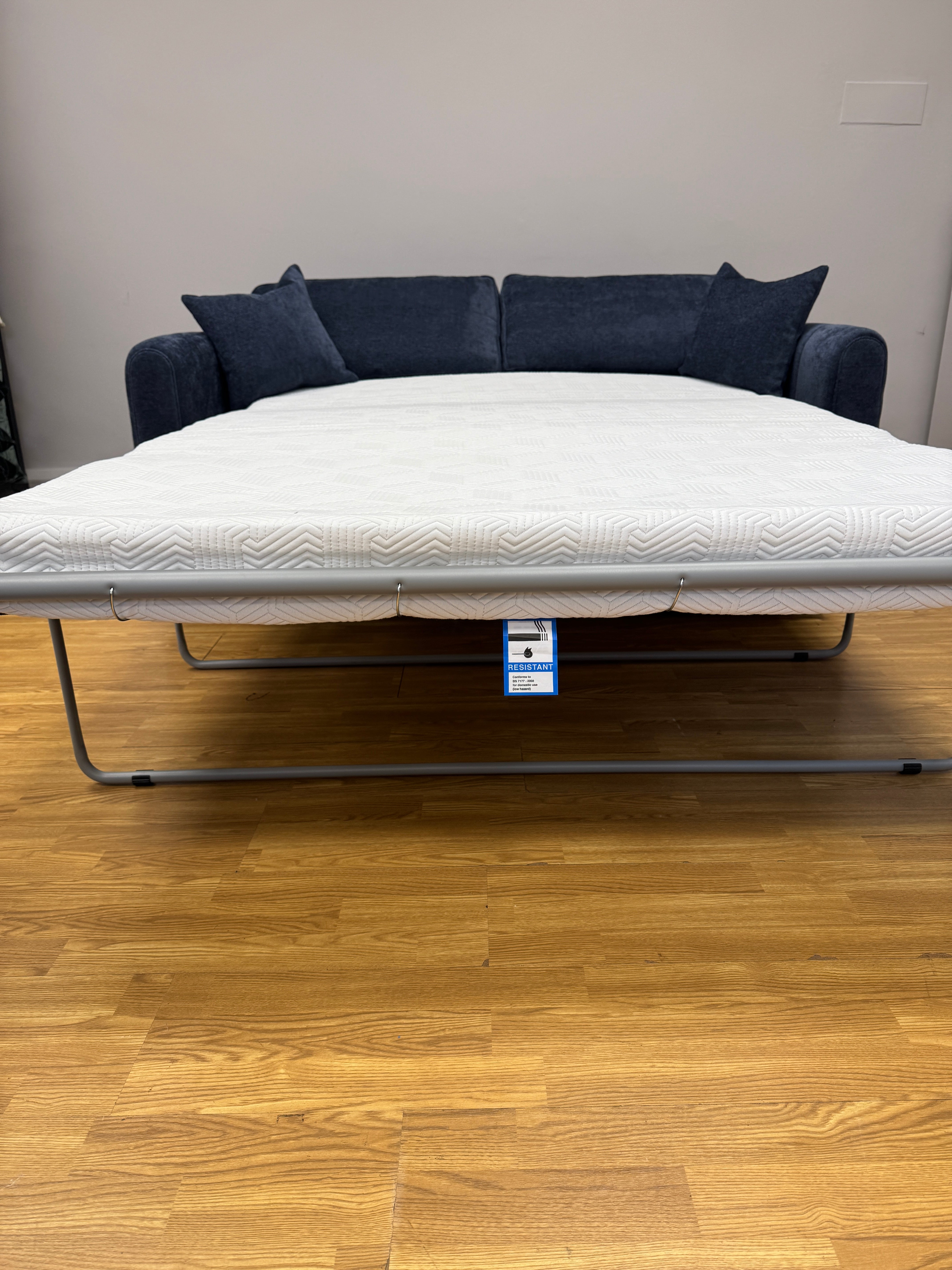 Sofology Islington 2.5 seater sofa bed in navy blue chenille fabric