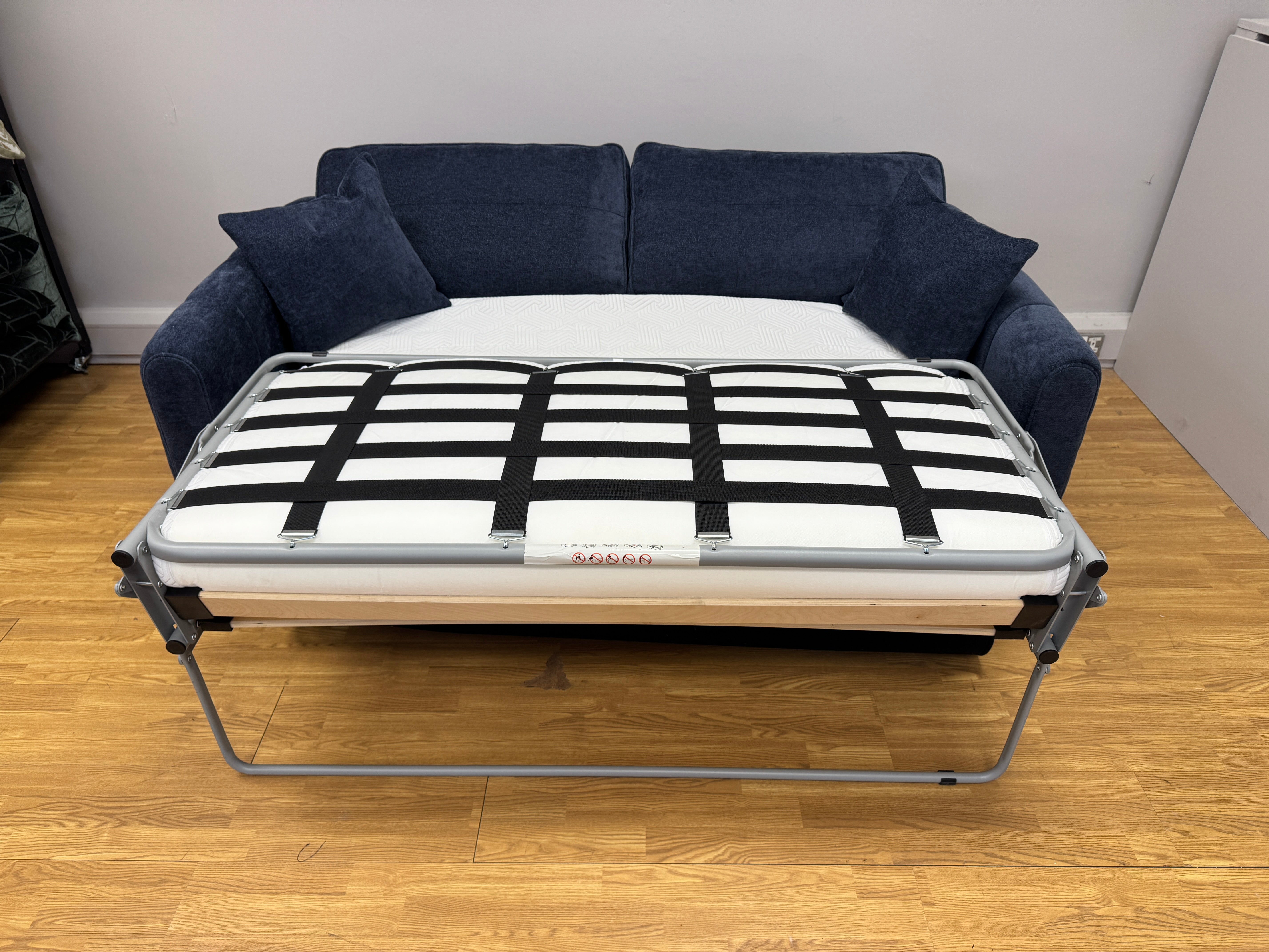 Sofology Islington 2.5 seater sofa bed in navy blue chenille fabric