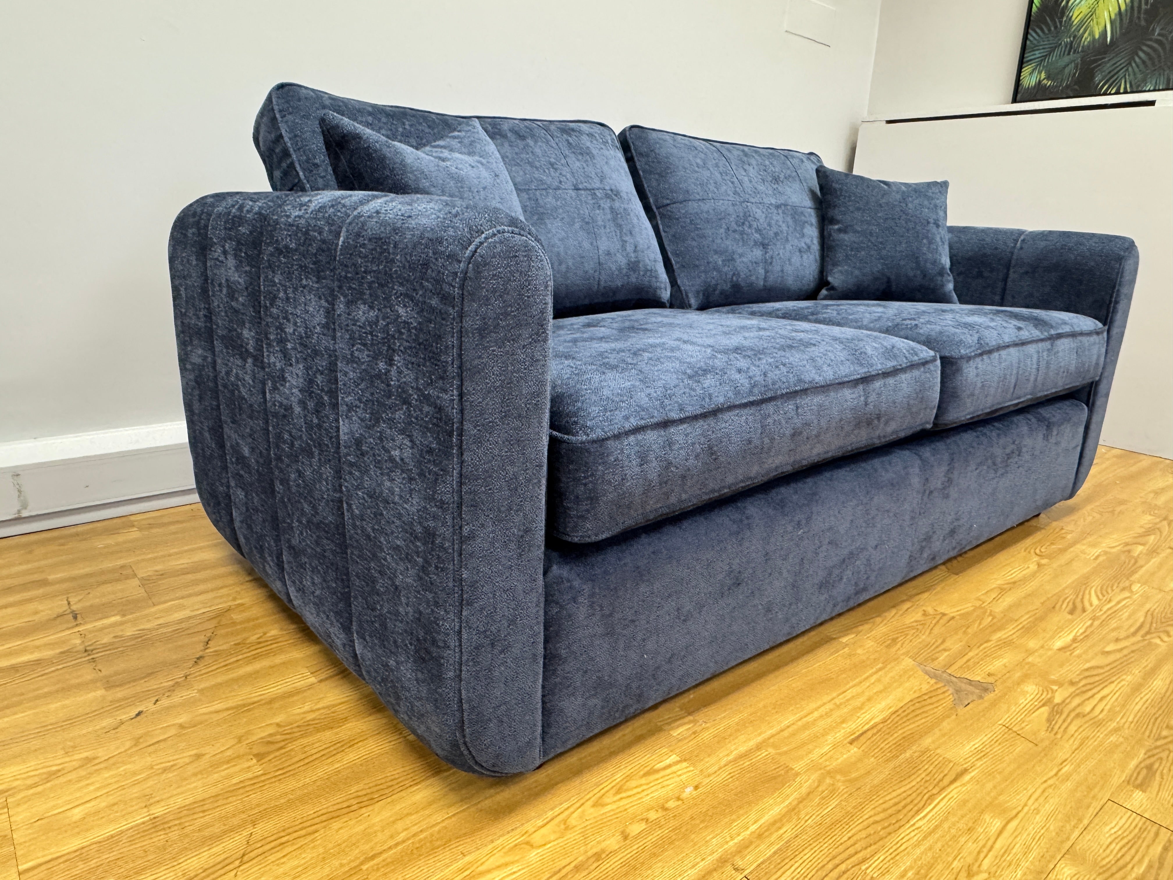 Sofology Islington 2.5 seater sofa bed in navy blue chenille fabric