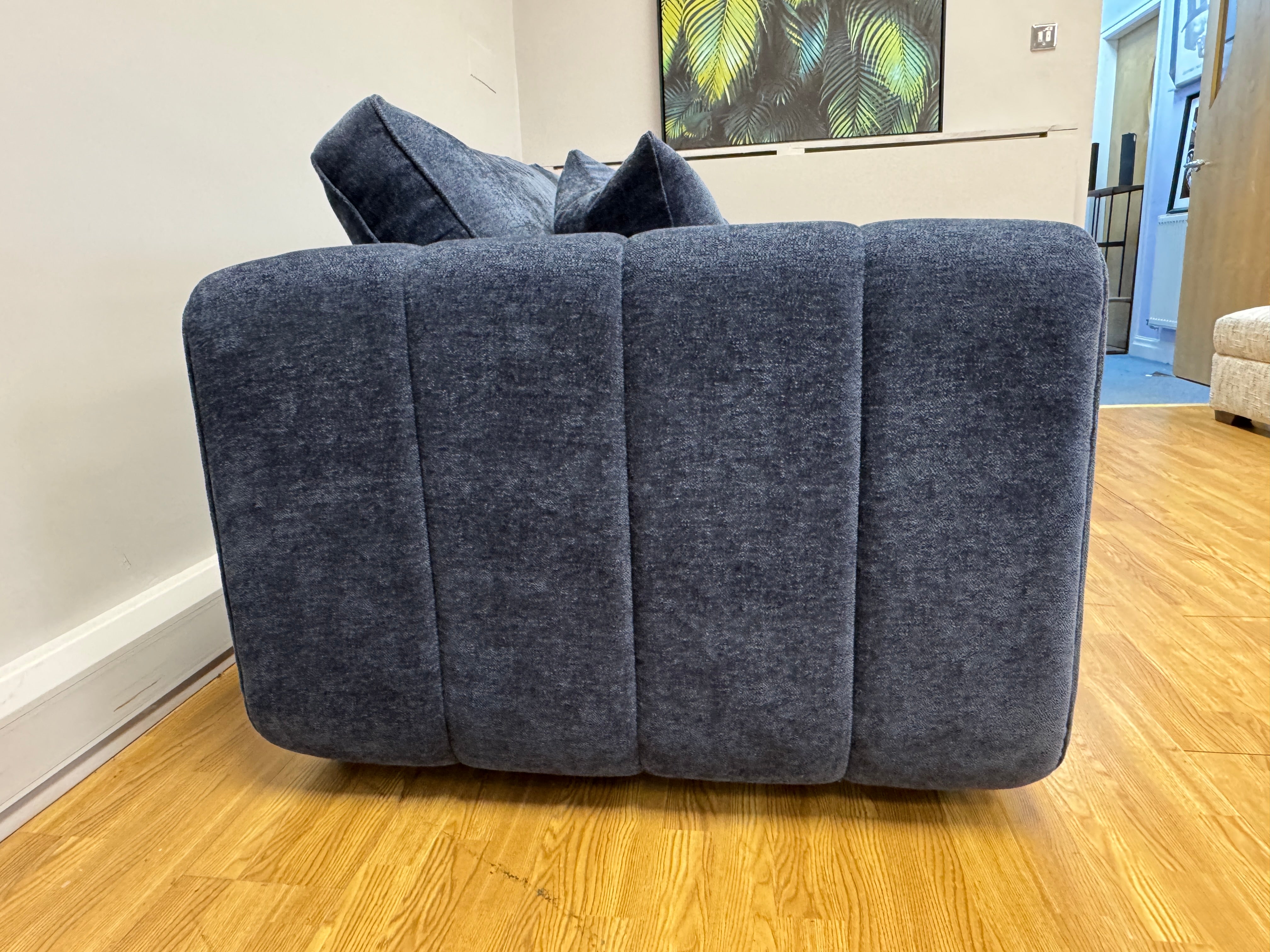 Sofology Islington 2.5 seater sofa bed in navy blue chenille fabric