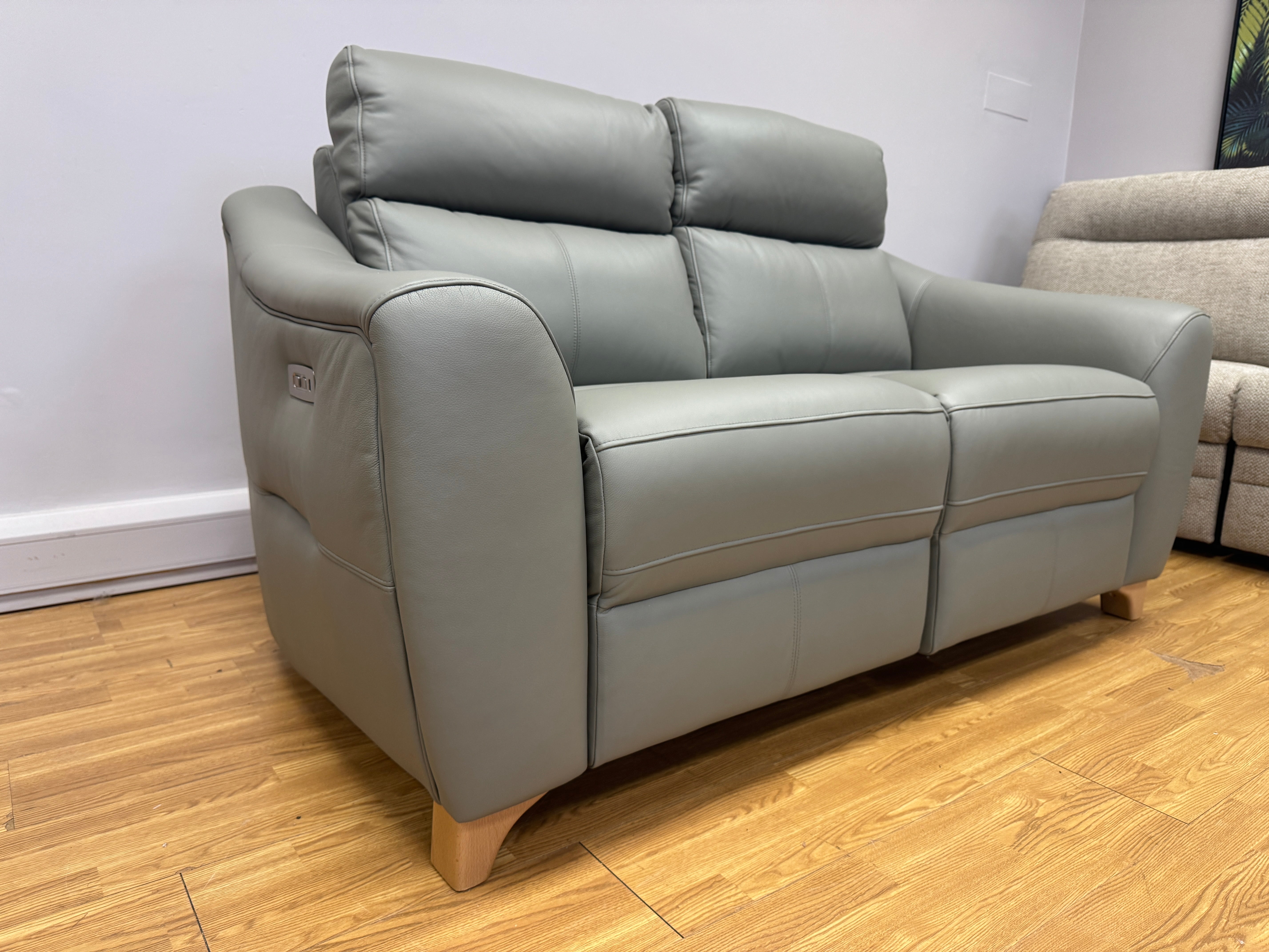 G Plan Monza 2 seater electric reclining sofa in Cambridge Olive/Grey leather