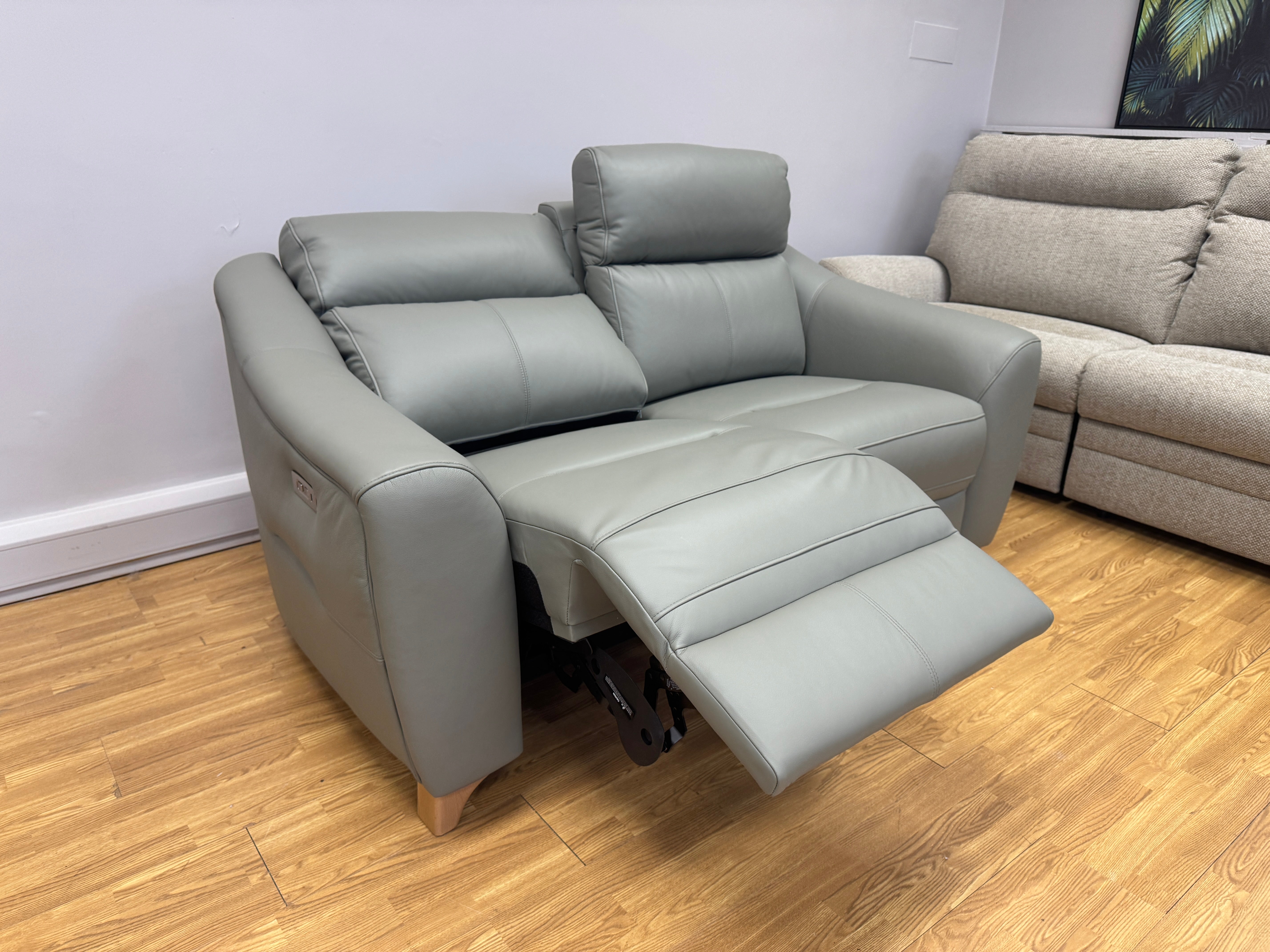 G Plan Monza 2 seater electric reclining sofa in Cambridge Olive/Grey leather