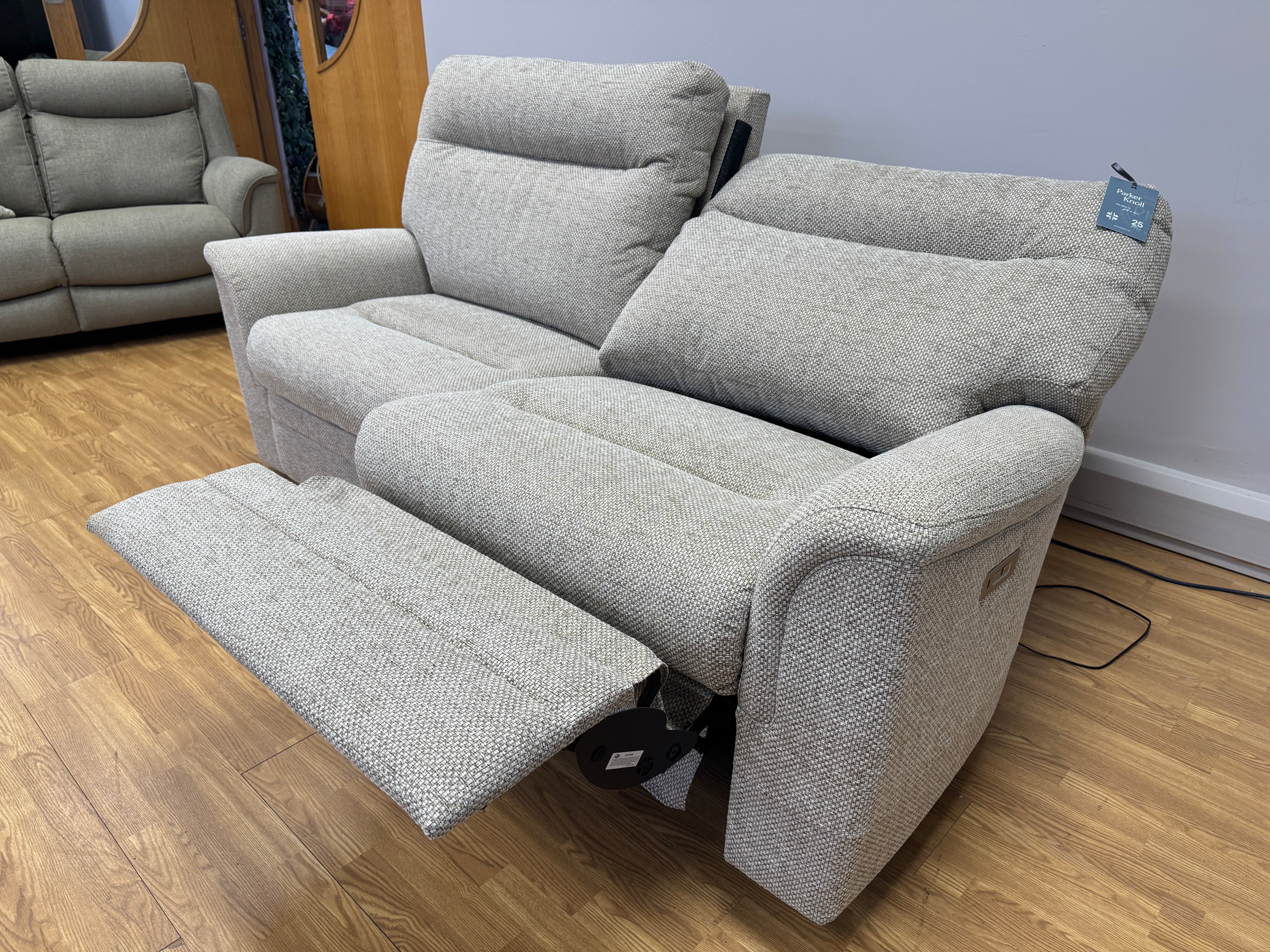 Parker Knoll Hudson large 2 seater electric reclining sofa in natural mix fabric