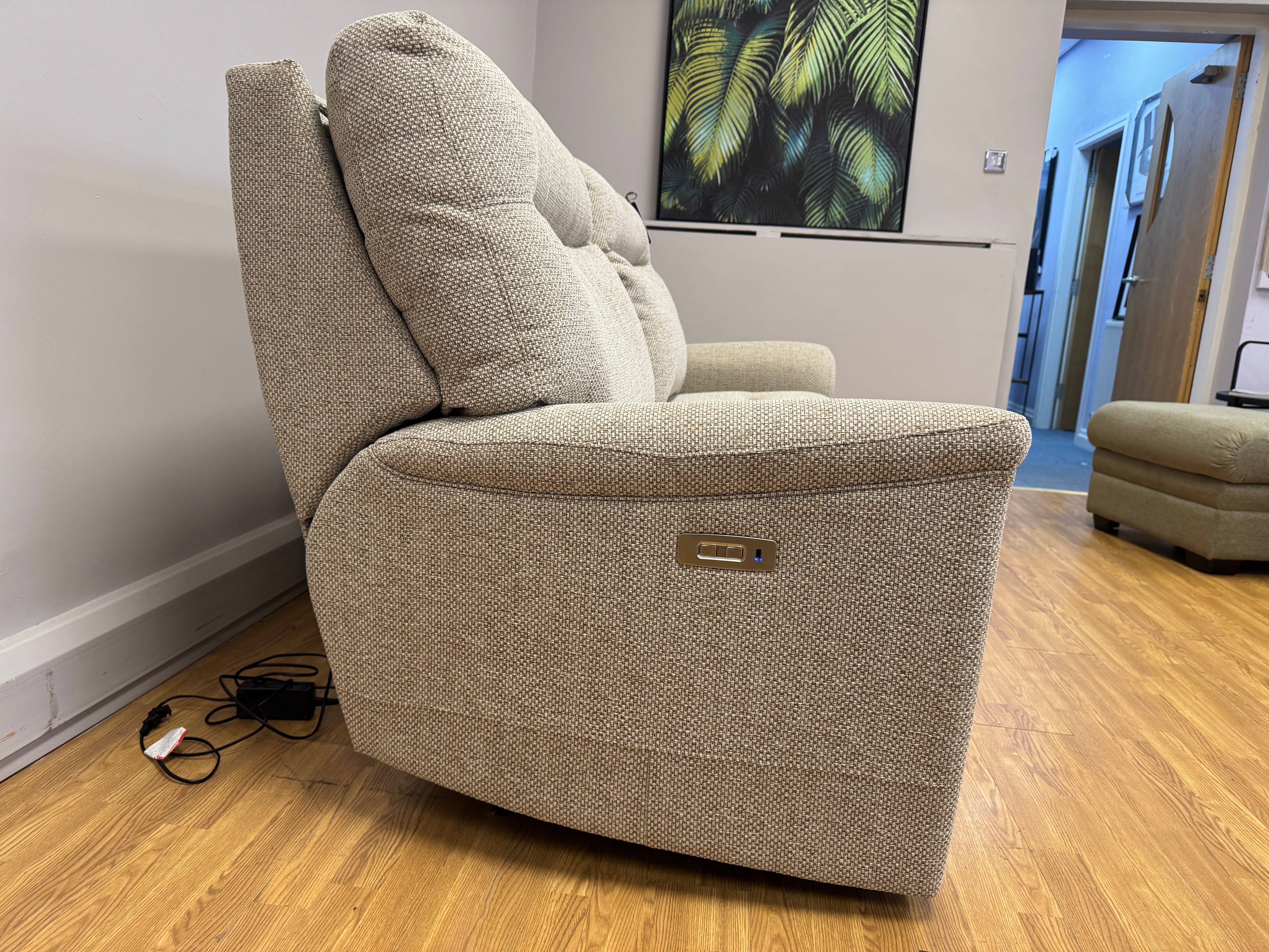 Parker Knoll Hudson large 2 seater electric reclining sofa in natural mix fabric