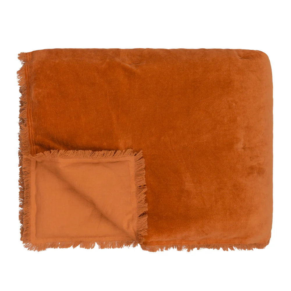 Jaye Cotton Velvet Filled Bedspread in Rust 140 x 220cm