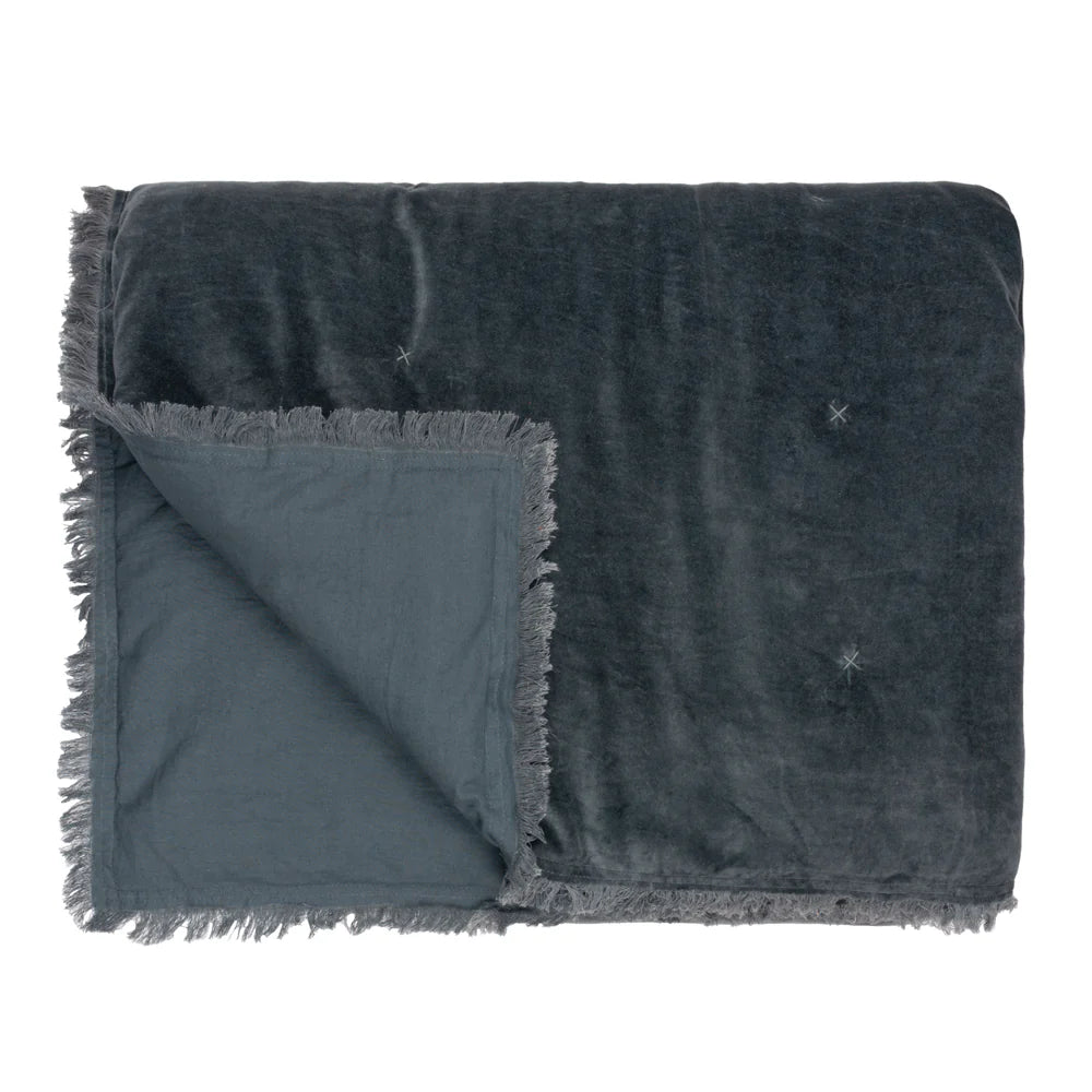 Jaye Cotton Velvet Filled Bedspread in Slate 140 x 220cm