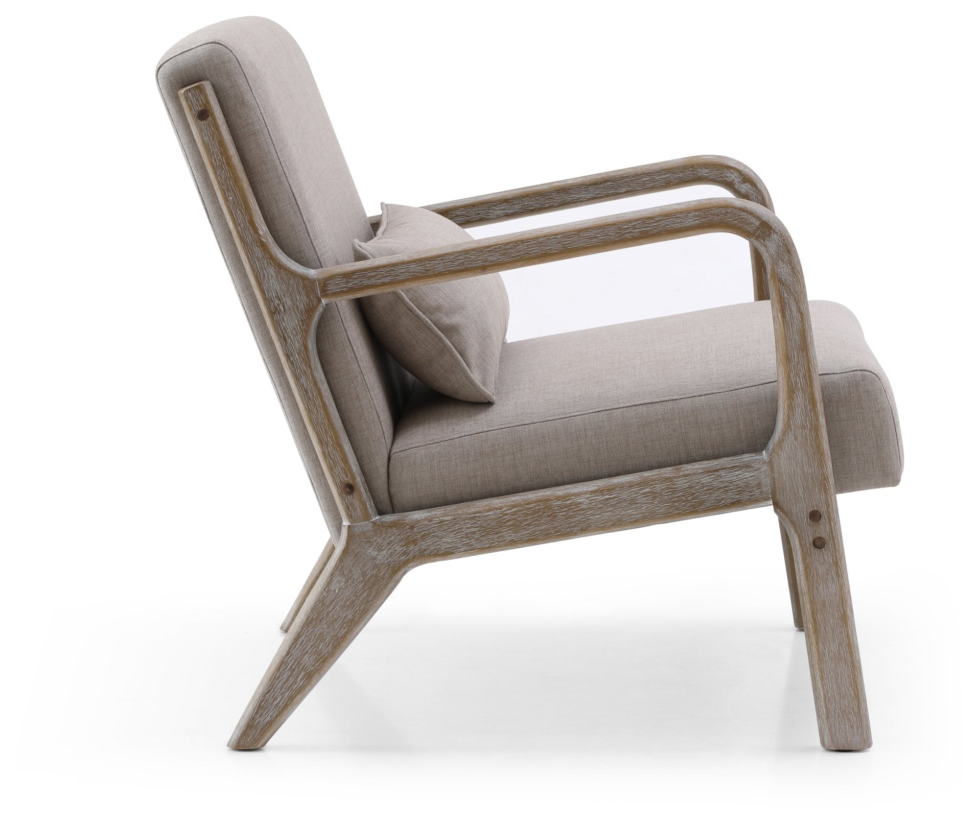 Inca plain accent chair with a light washed wood frame