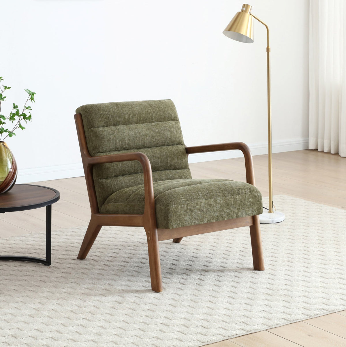 Inca ribbed accent chair with Walnut frame