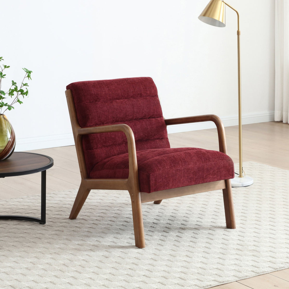 Inca ribbed accent chair with Walnut frame