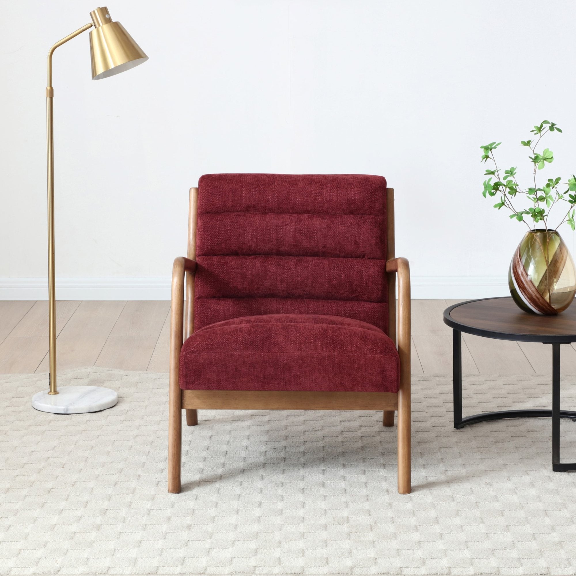Inca ribbed accent chair with Walnut frame