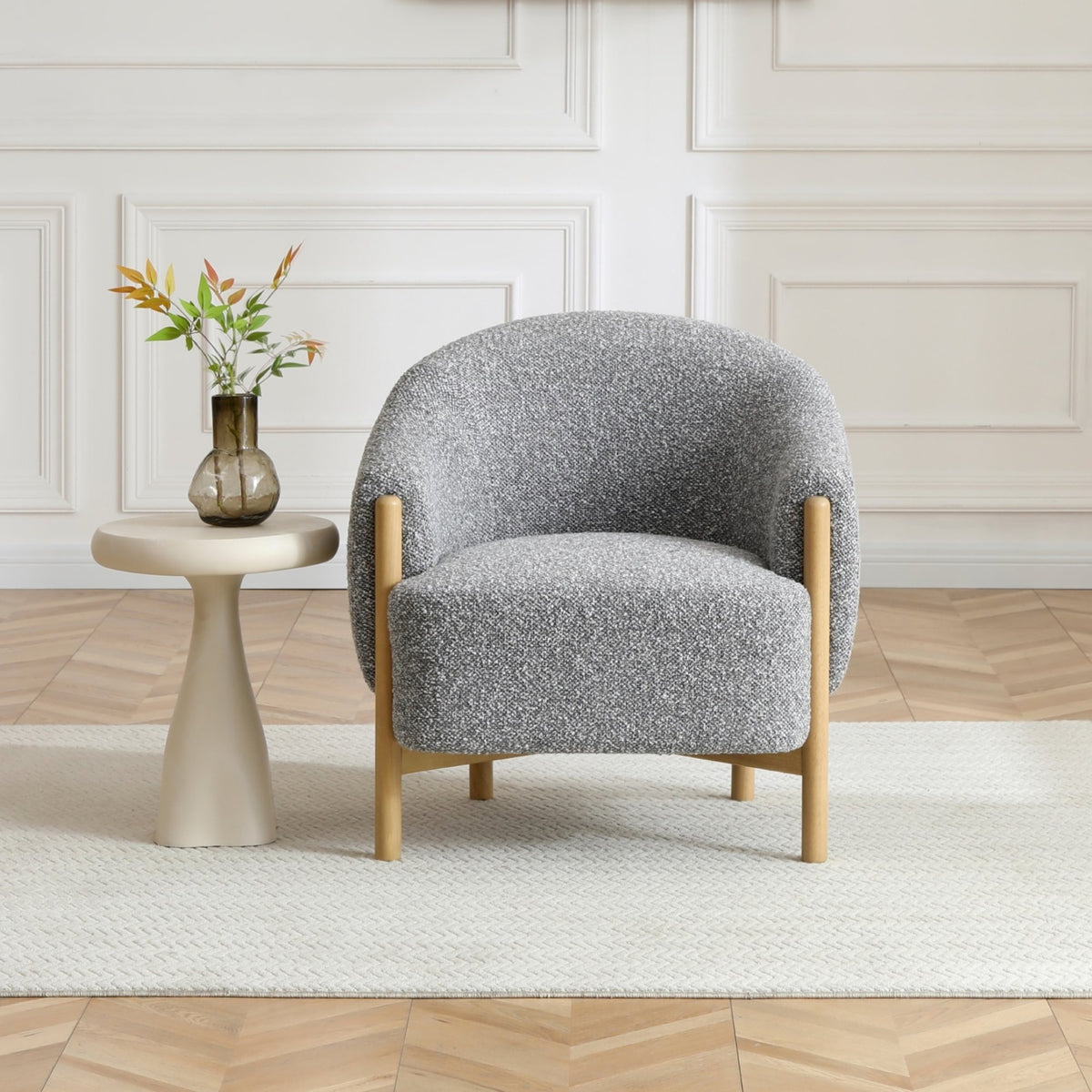 Suzie barrel style chair in Luxe boucle