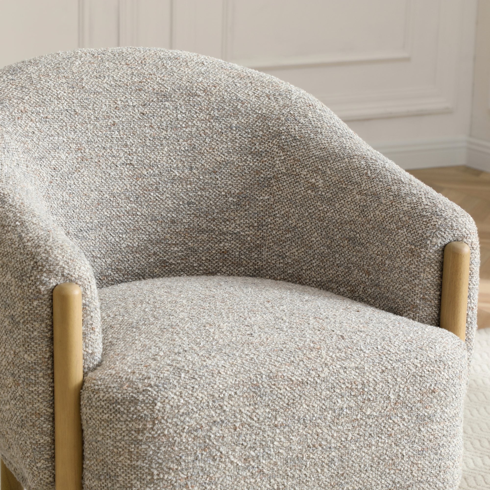 Suzie barrel style chair in Luxe boucle