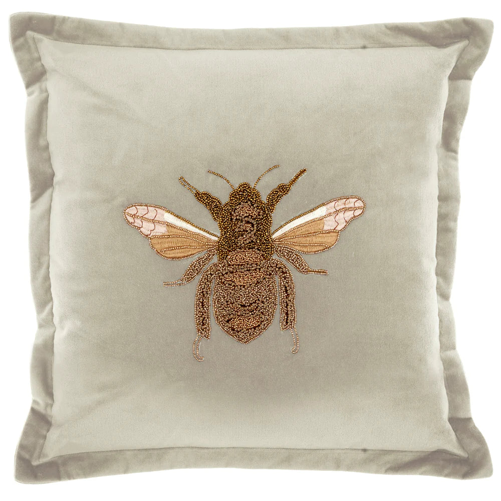 Layla Embroidered Bee feather Cushion 50cm x 50cm Quartz