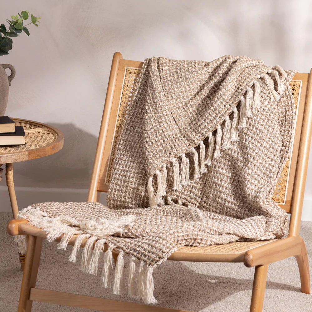 Lorne two tone waffle throw in biscuit 150 x 200cm