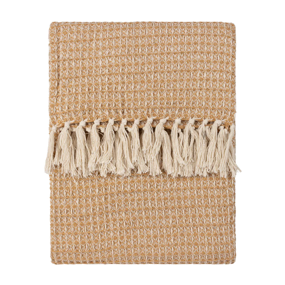 Lorne two tone waffle throw in honey 150 x 200cm