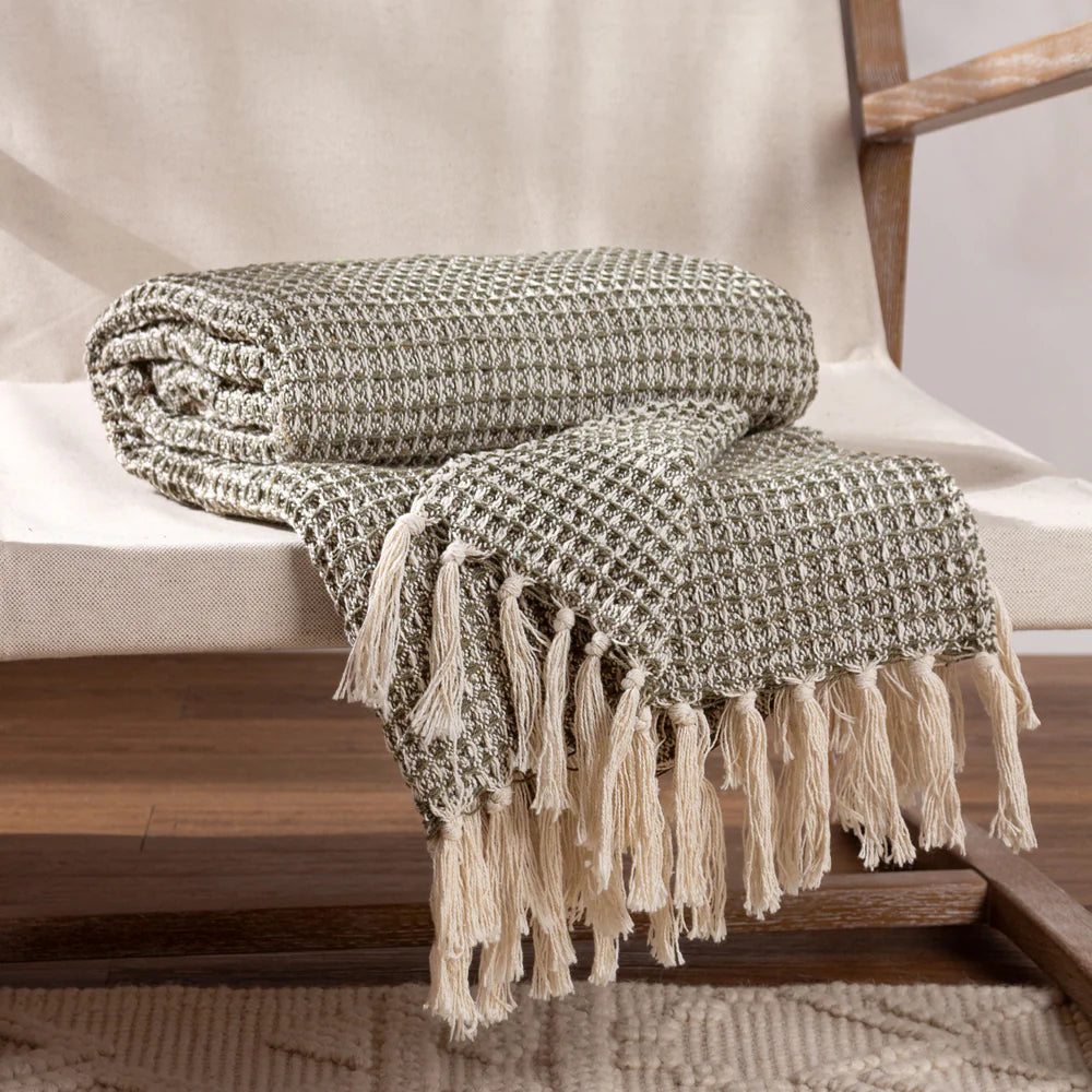 Lorne two tone waffle throw in lichen 150 x 200cm