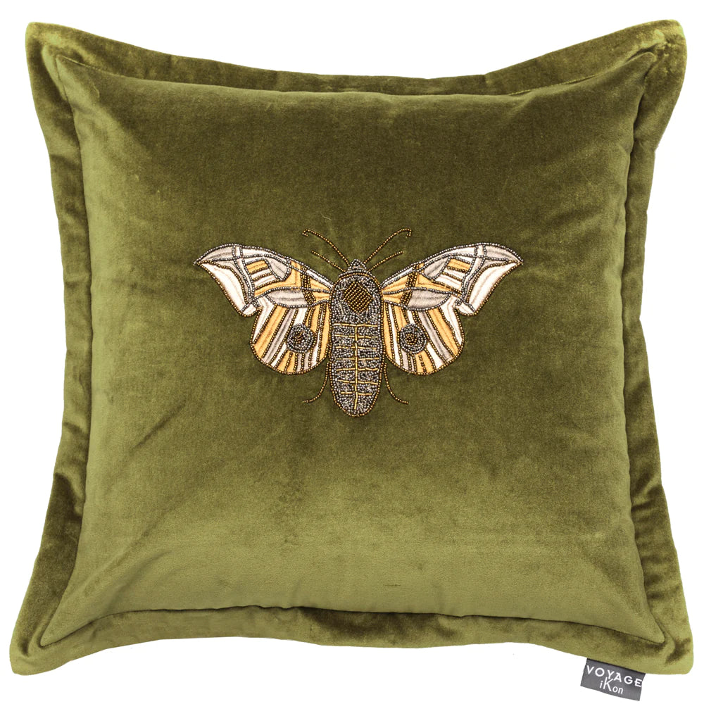 Luna Embroidered Butterfly feather Cushion 50cm x 50cm Green
