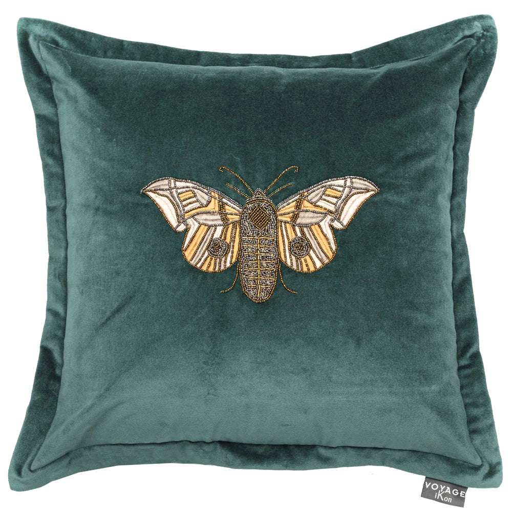 Luna Embroidered Butterfly feather Cushion 50cm x 50cm Lake